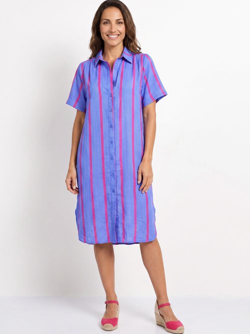 Robe chemise courte à rayures vives Femme Bleu IKB-50689 FA1