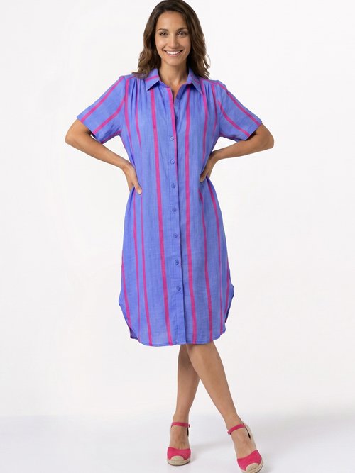 Robe chemise courte à rayures vives Femme Bleu IKB-50689 MV1