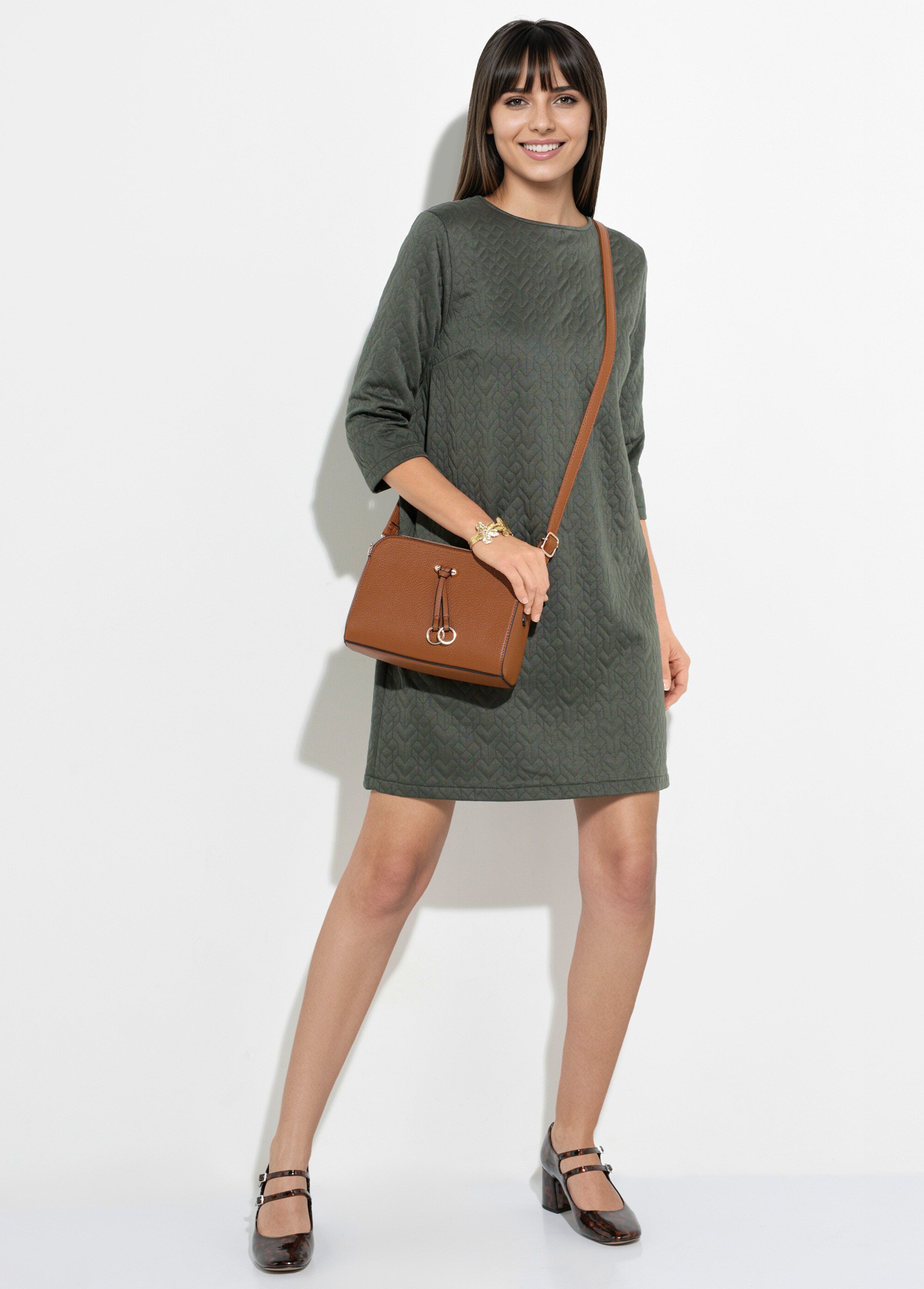 Robe en maille manches 3/4 motif origami Femme Vert TM-CATOE MV1