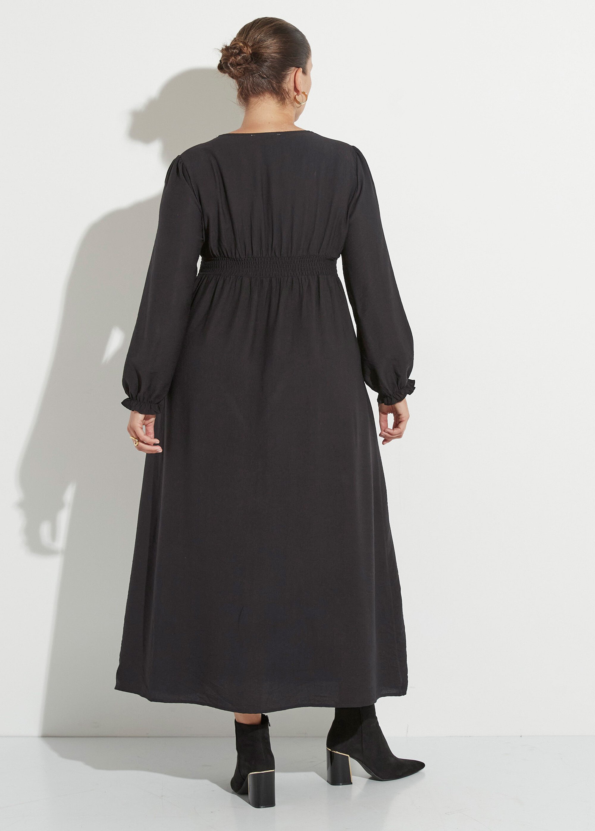 Robe longue taille haute poignets resserrés Femme Grande Taille Noir MAE-M918-5-2196 DO1