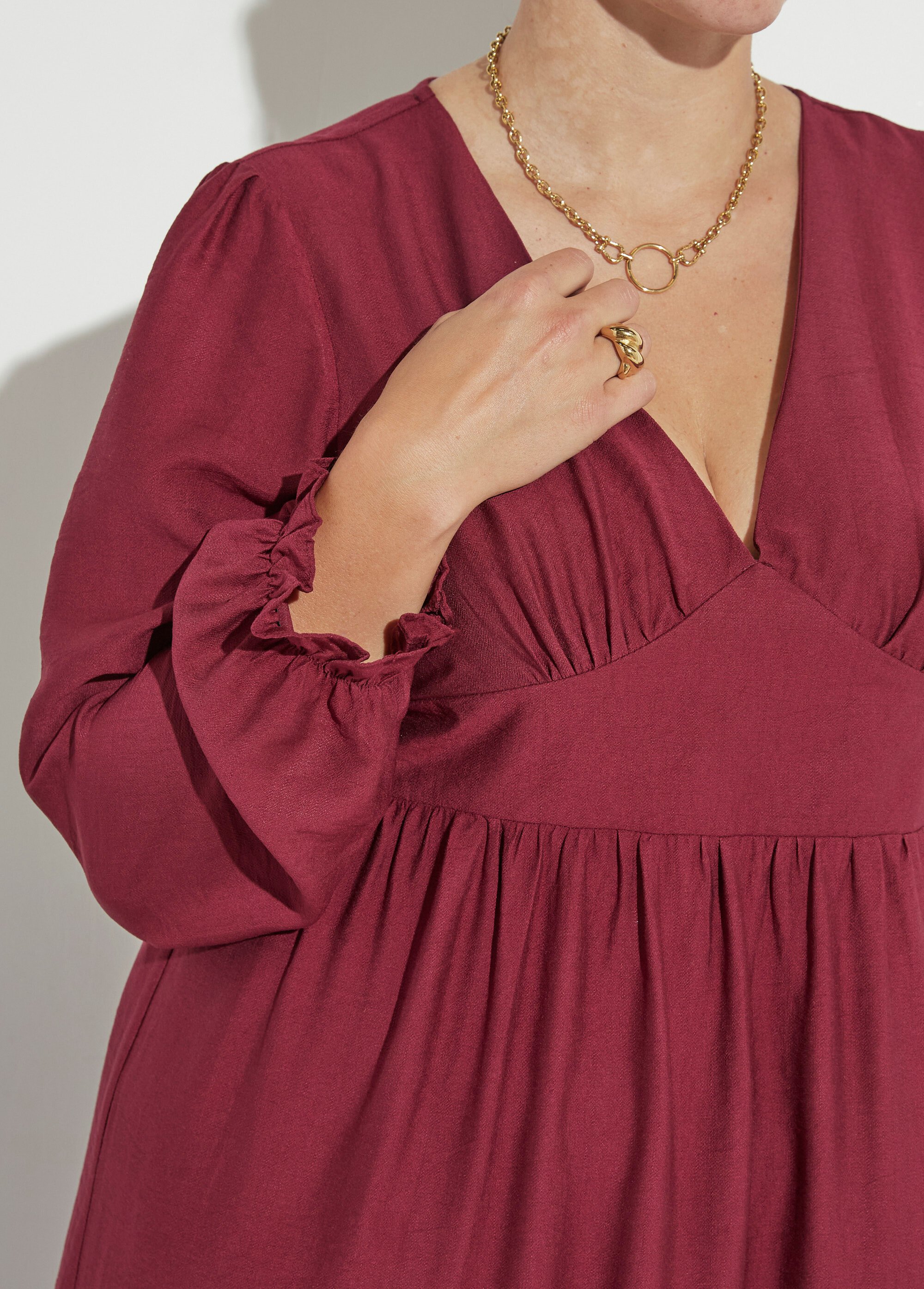 Robe longue taille haute poignets resserrés Femme Grande Taille Rouge MAE-M918-5-2196 DE1