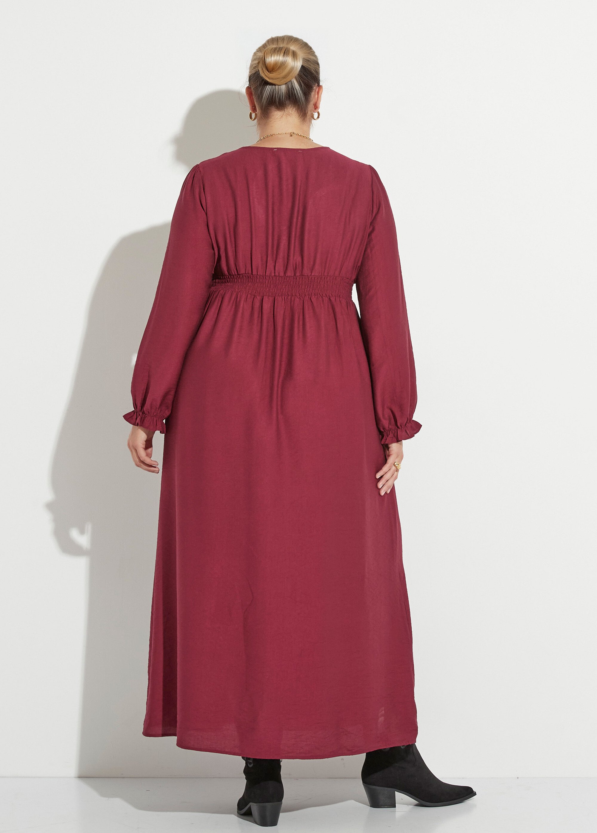 Robe longue taille haute poignets resserrés Femme Grande Taille Rouge MAE-M918-5-2196 DO1