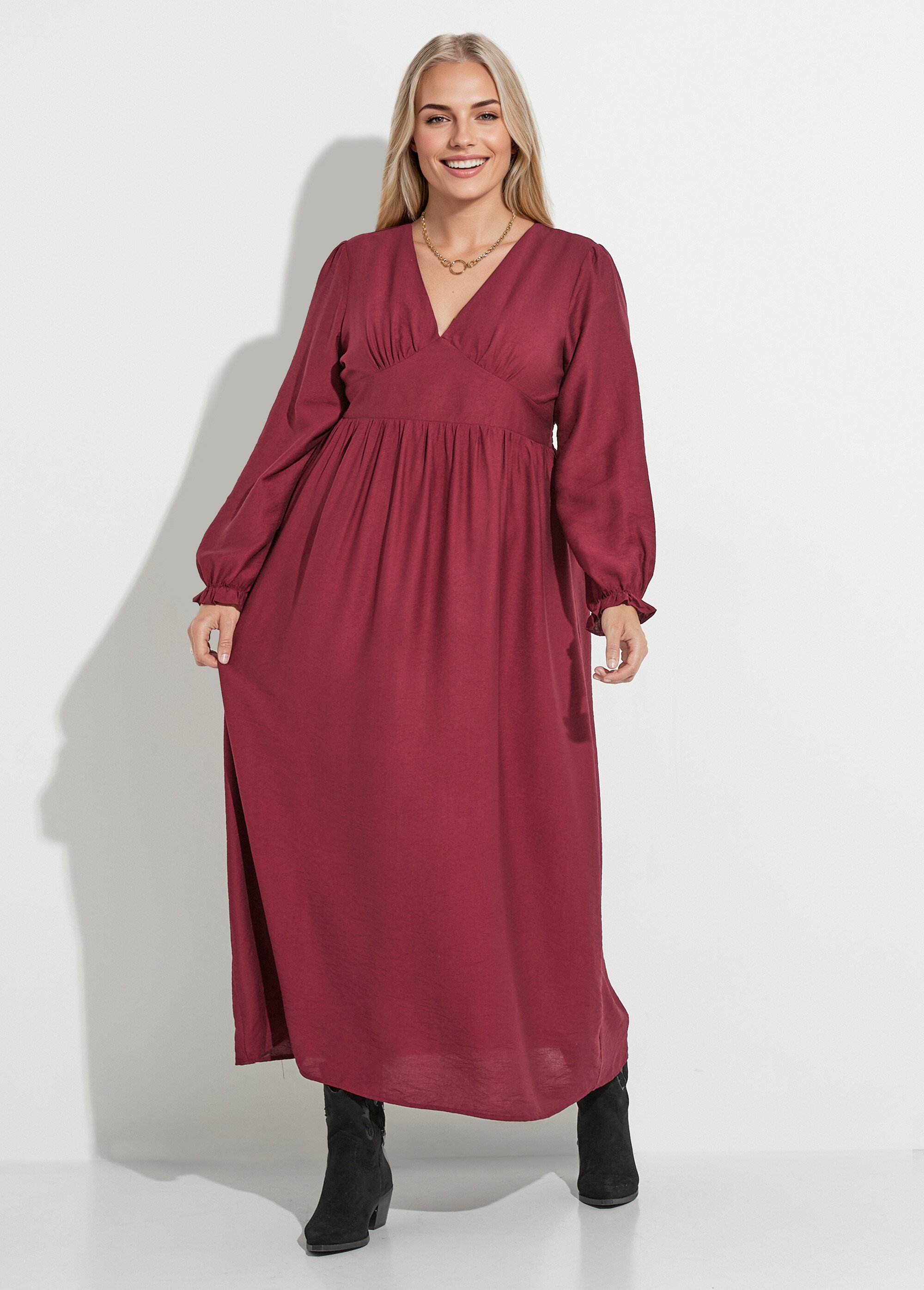 Robe longue taille haute poignets resserrés Femme Grande Taille Rouge MAE-M918-5-2196 FA1