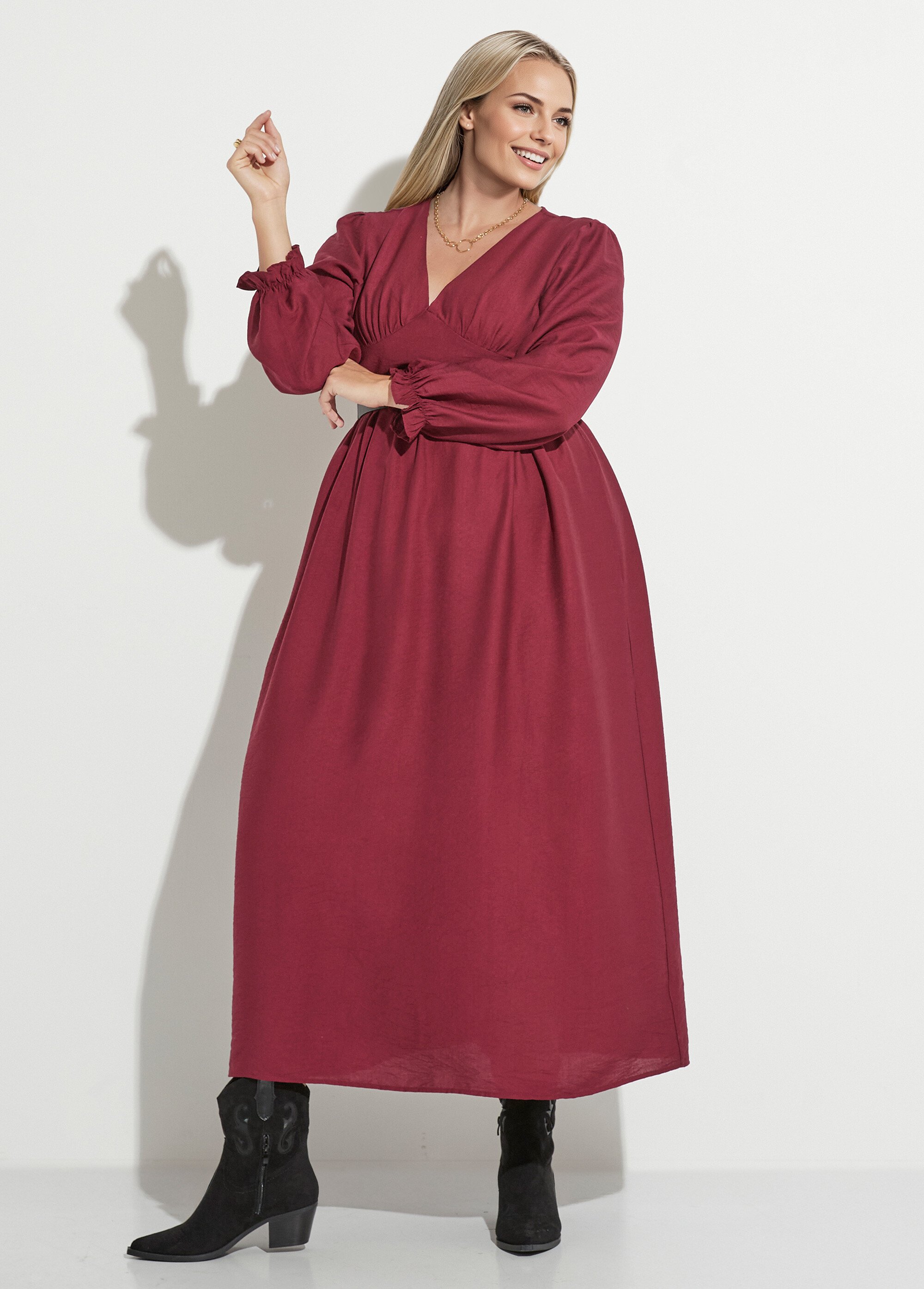 Robe longue taille haute poignets resserrés Femme Grande Taille Rouge MAE-M918-5-2196 MV1