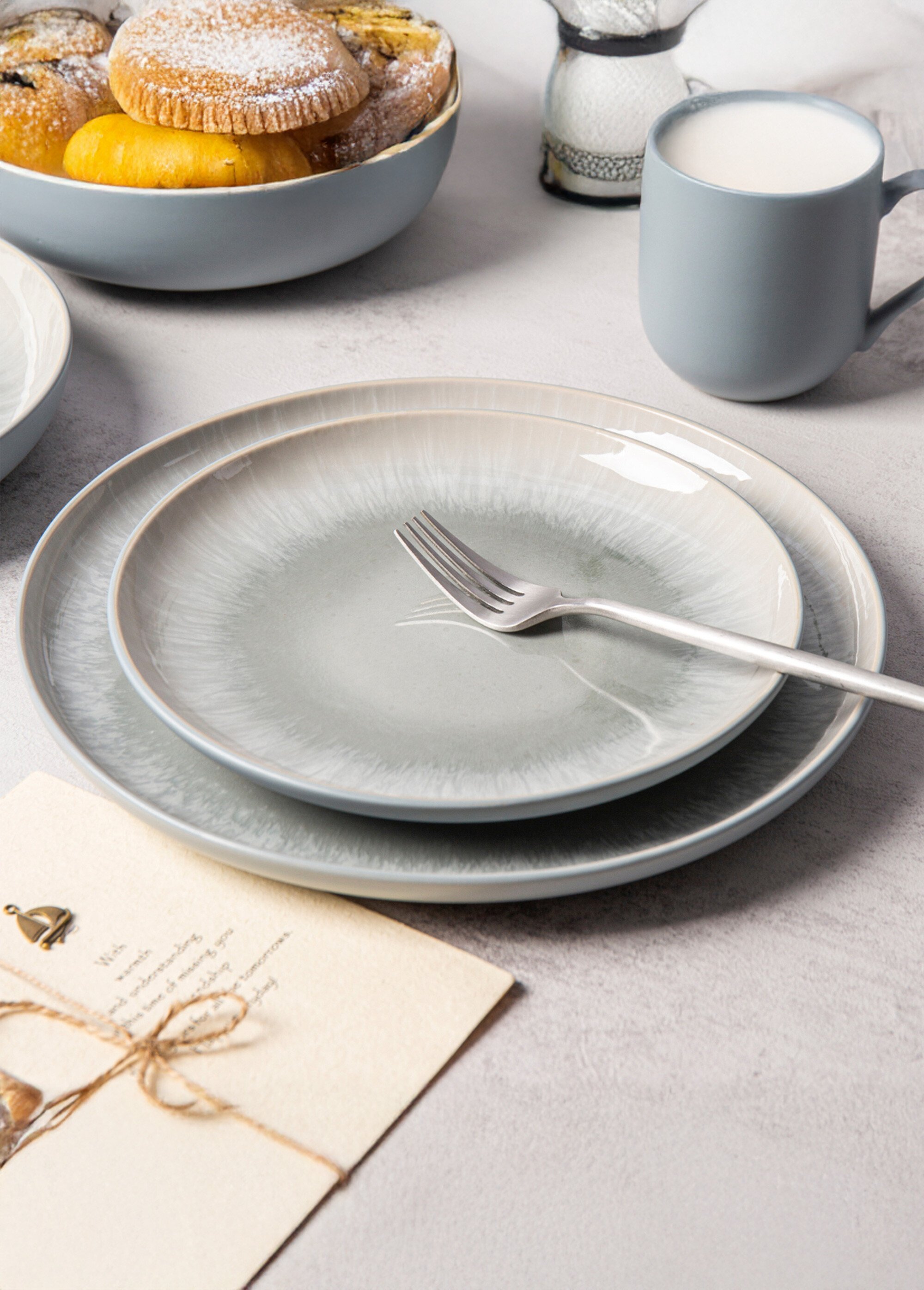 Service de table en grès émaillé 12 pièces, Iris 1 Bleu 9210651 SF1