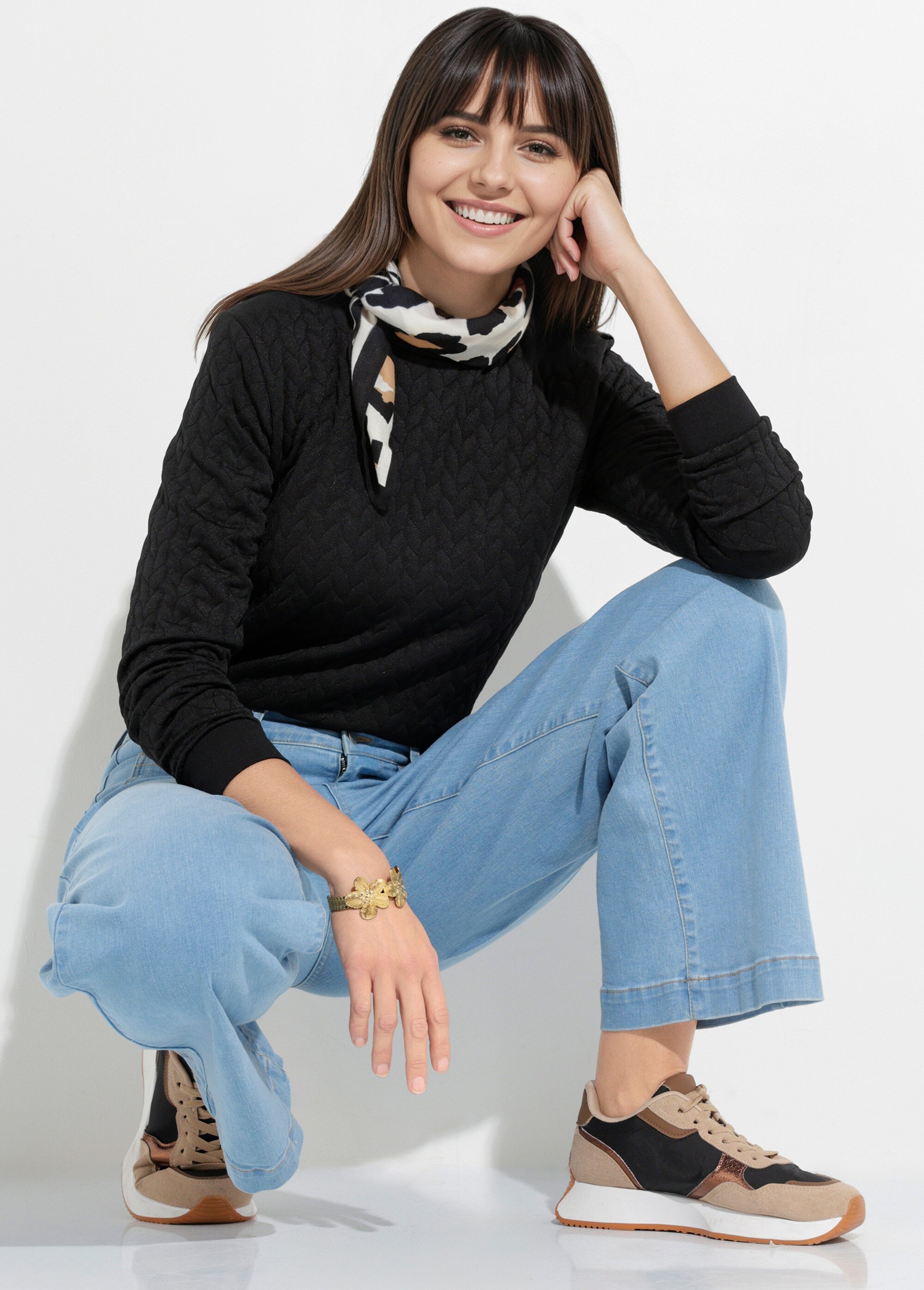 Sweat manches longues motif origami Noir TM-ZEBLU MV1