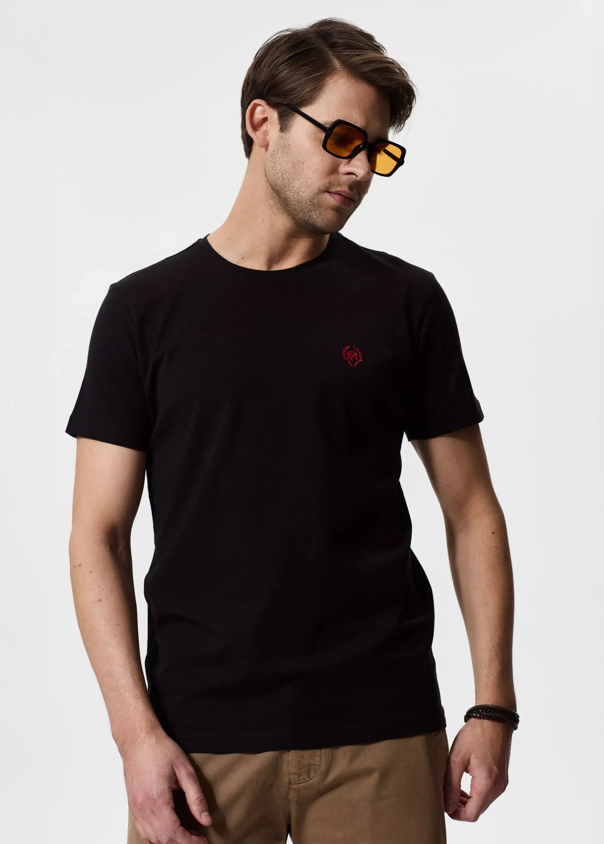 T-shirt col rond essentiel, logo poitrine Homme Noir MFK-MARCO FA2