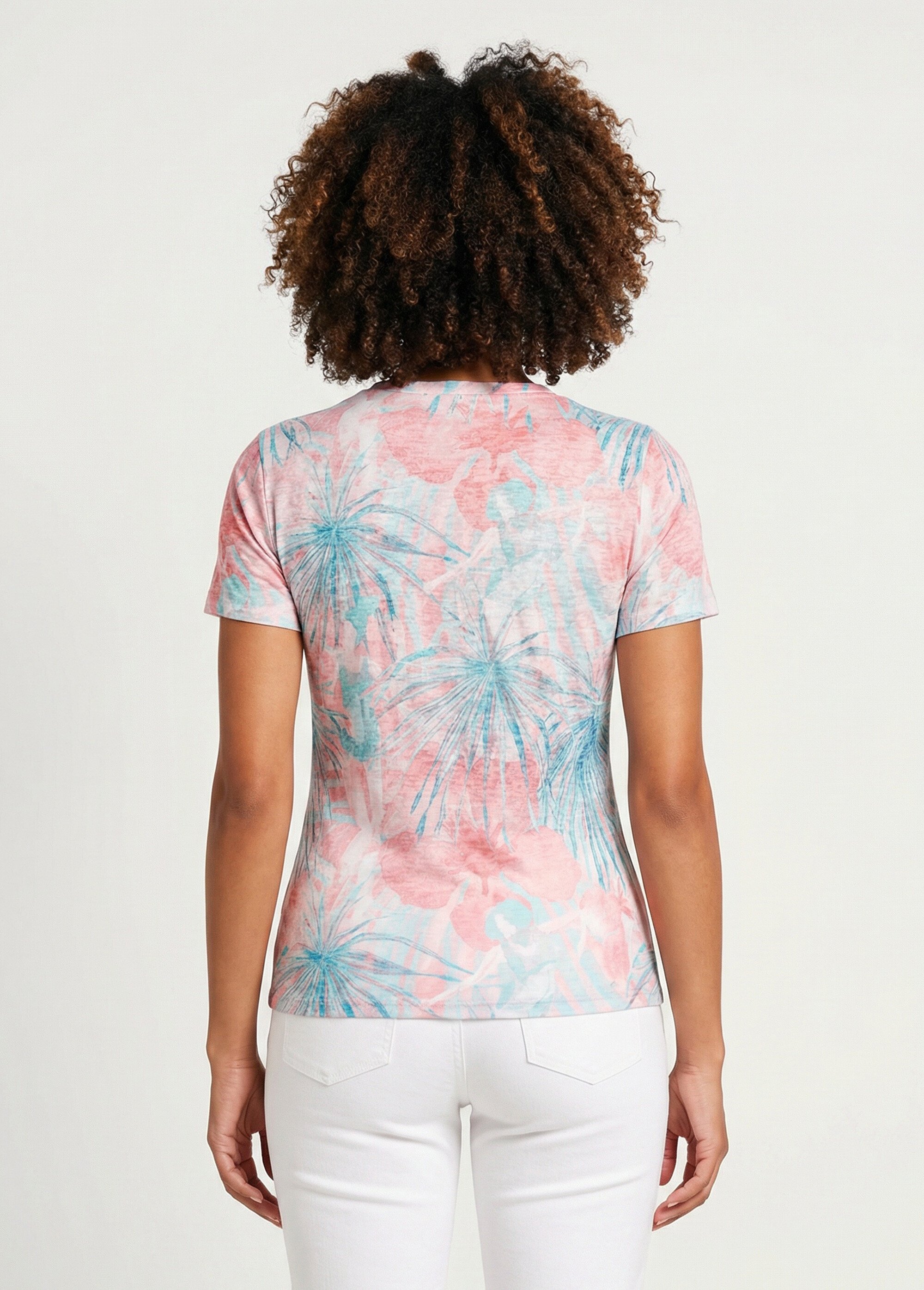 T-shirt court motif et strass col rond Femme Vert CELADON DO1