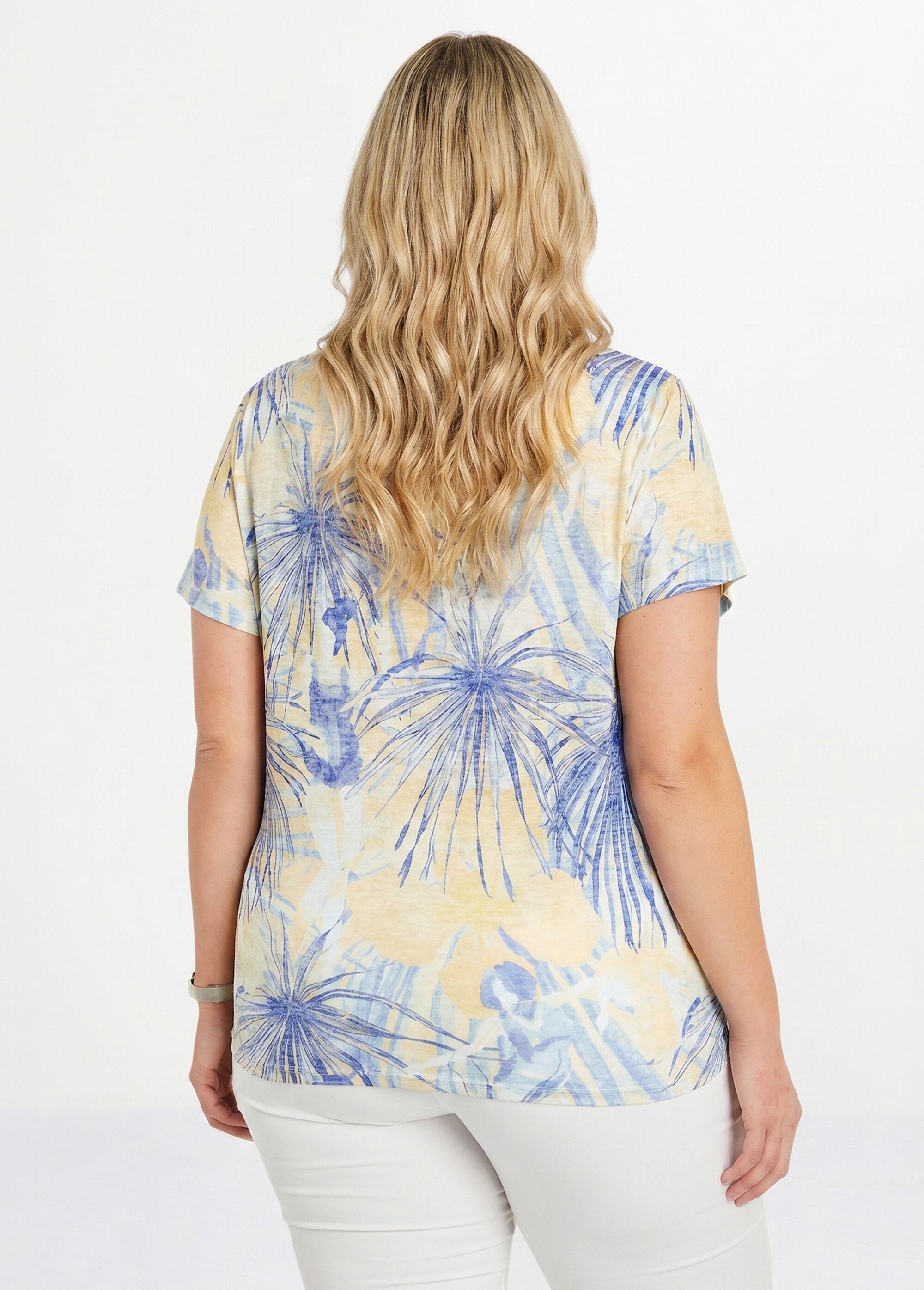 T-shirt court motif et strass col rond