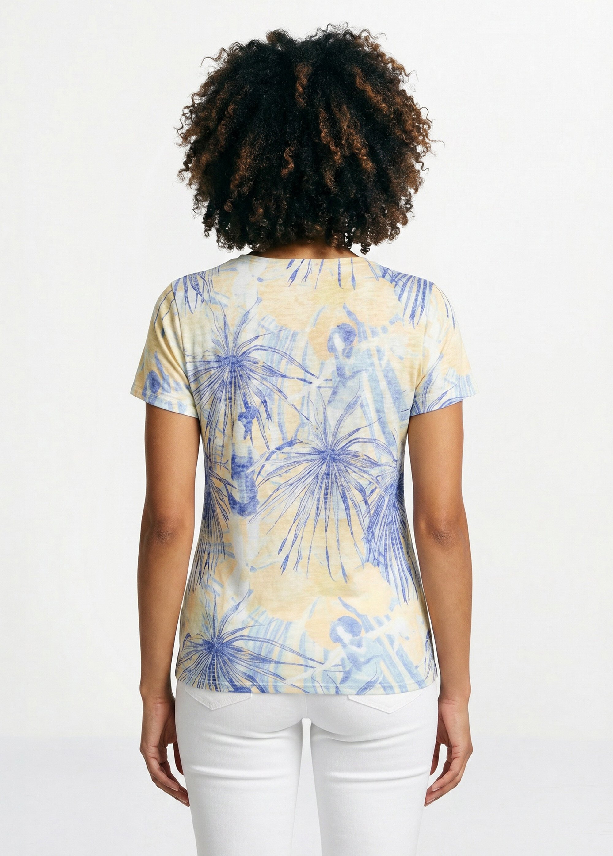 T-shirt court motif et strass col rond
