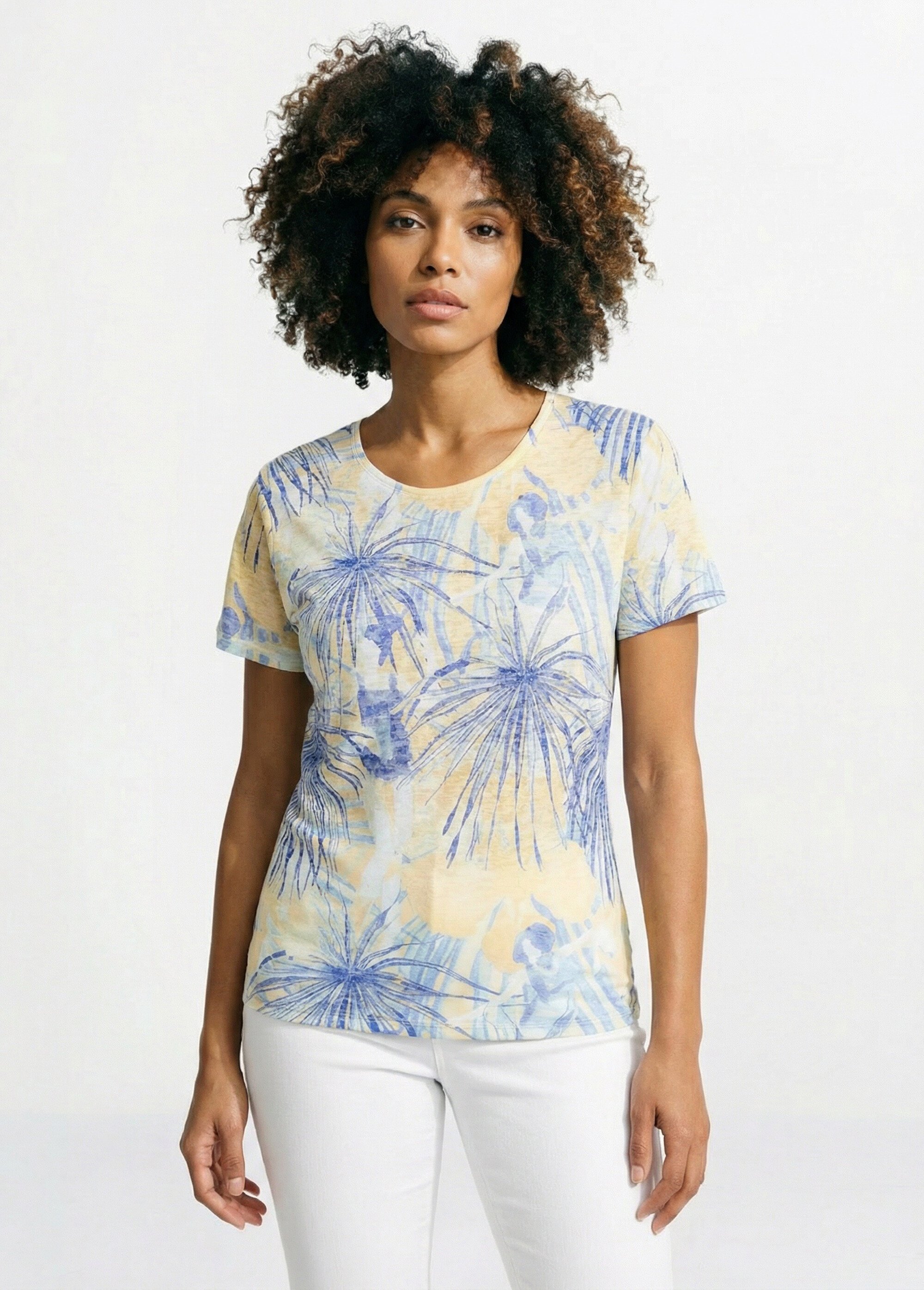 T-shirt court motif et strass col rond Femme Bleu CELADON FA1