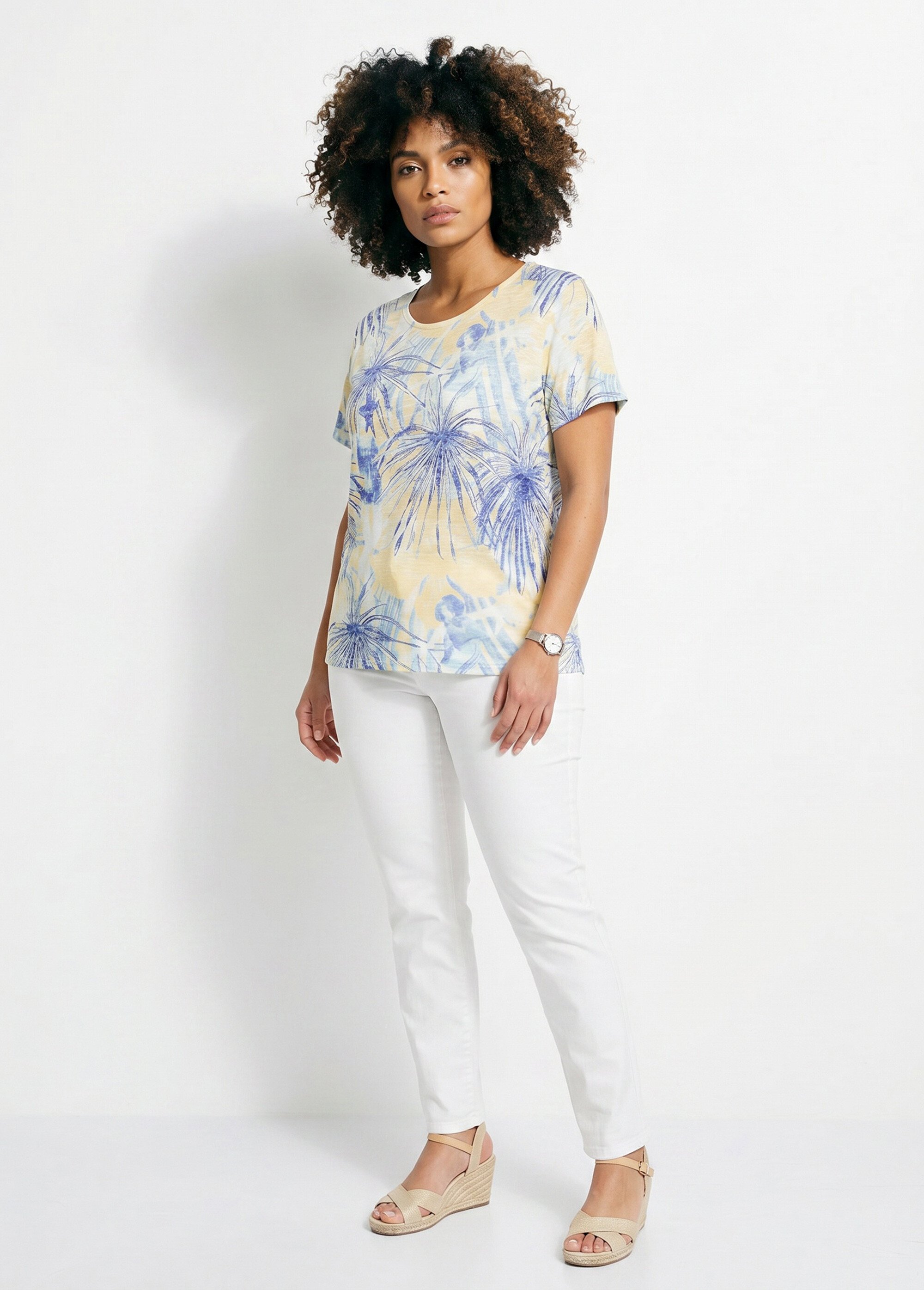 T-shirt court motif et strass col rond Femme Bleu CELADON SI1