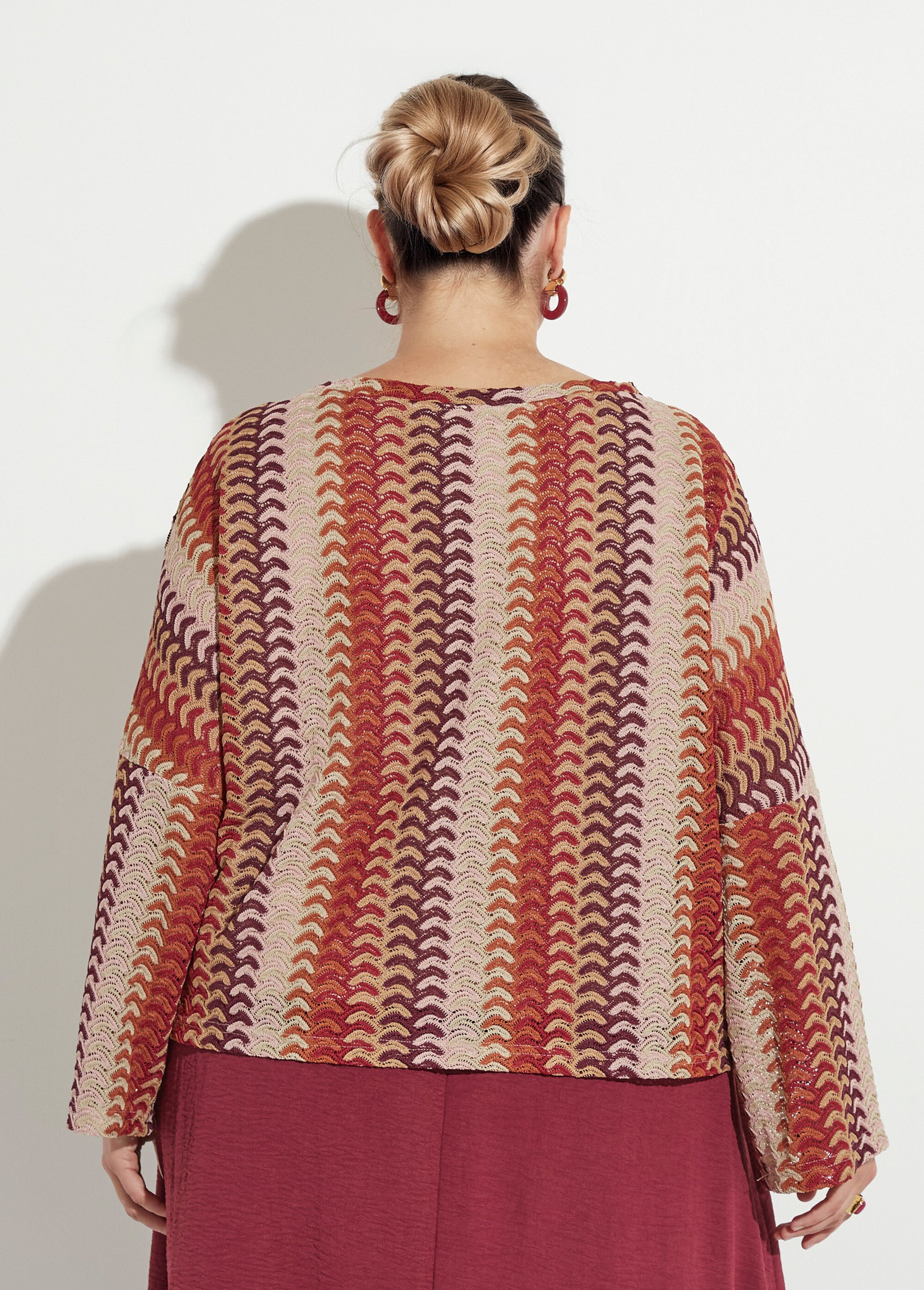 Tunique col bateau, façon macramé Femme Grande Taille BRIQUE ET BEIGE MAE-M928-5-2189 DO1