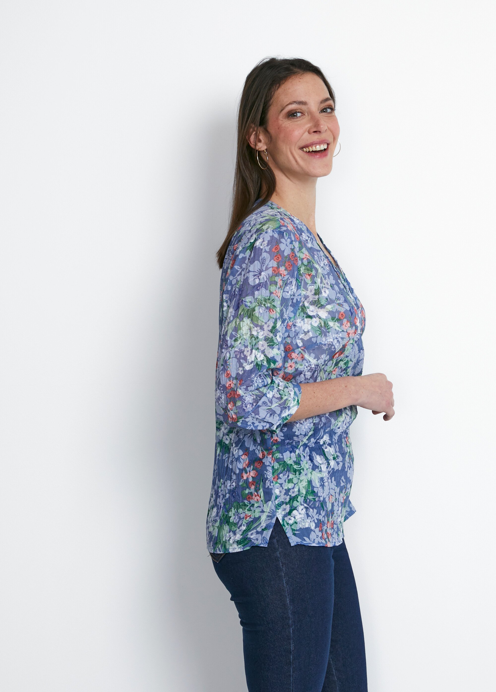 Tunique ample manches 3/4 fleurie Femme Bleu CASALTA DR1