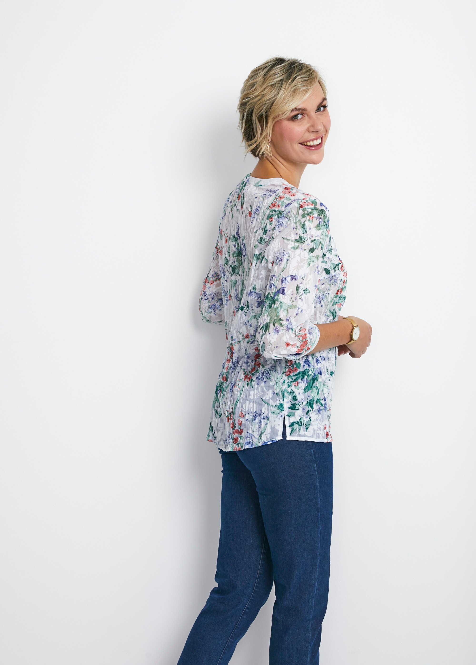 Tunique ample manches 3/4 fleurie Femme Blanc CASALTA DR1