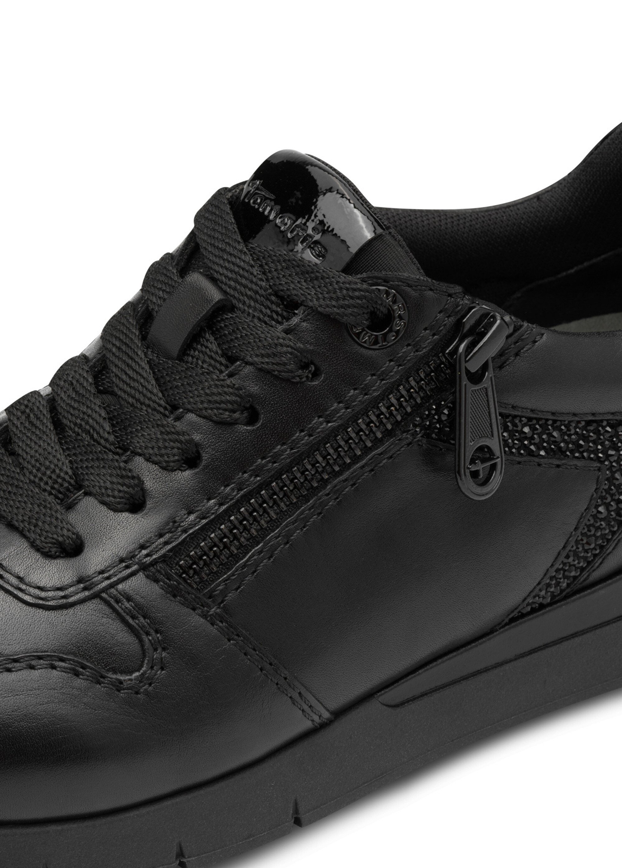 Baskets chic en cuir, lacets et zip Femme Noir TAM88370045 DE1