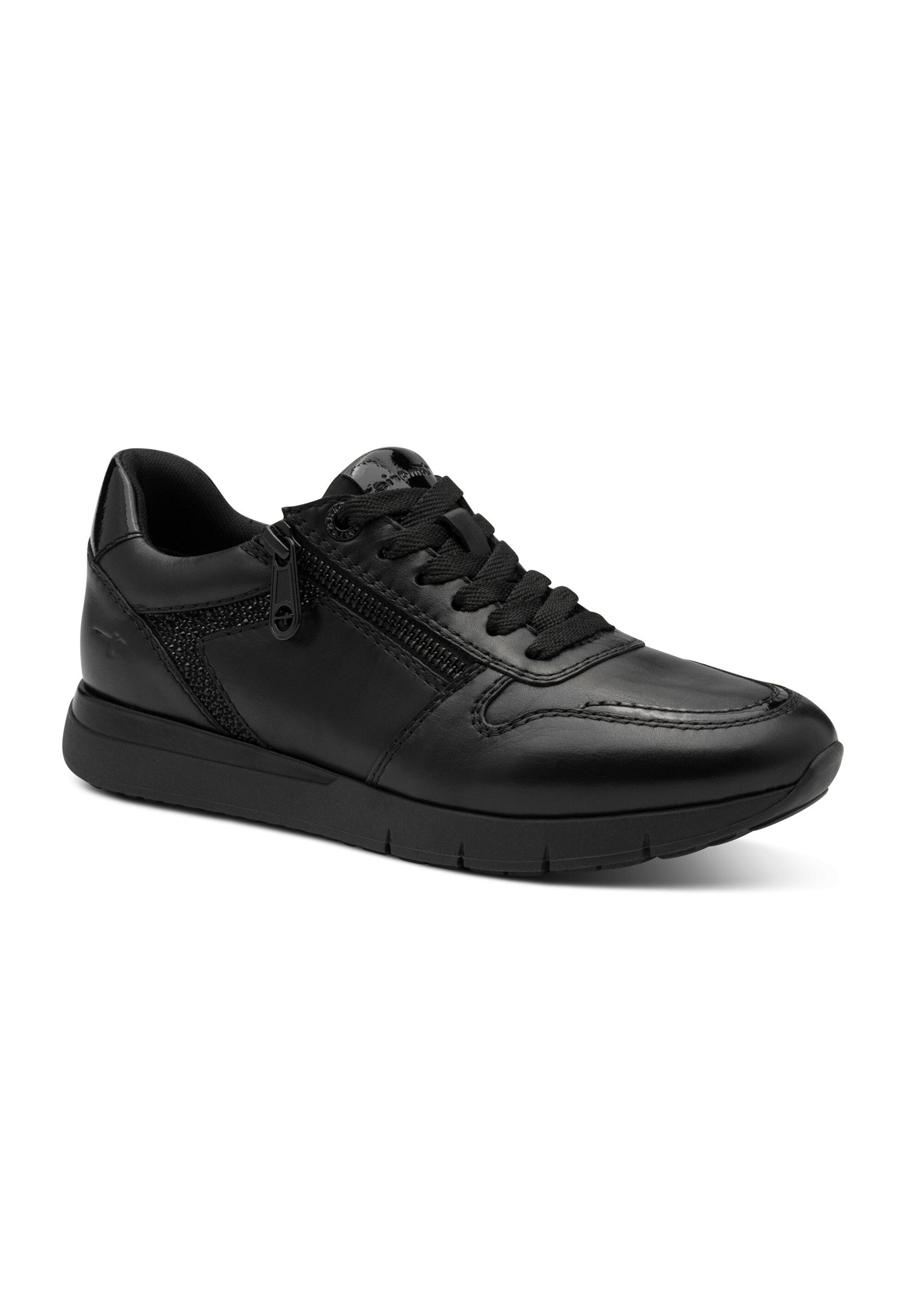 Baskets chic en cuir, lacets et zip Femme Noir TAM88370045 FA1