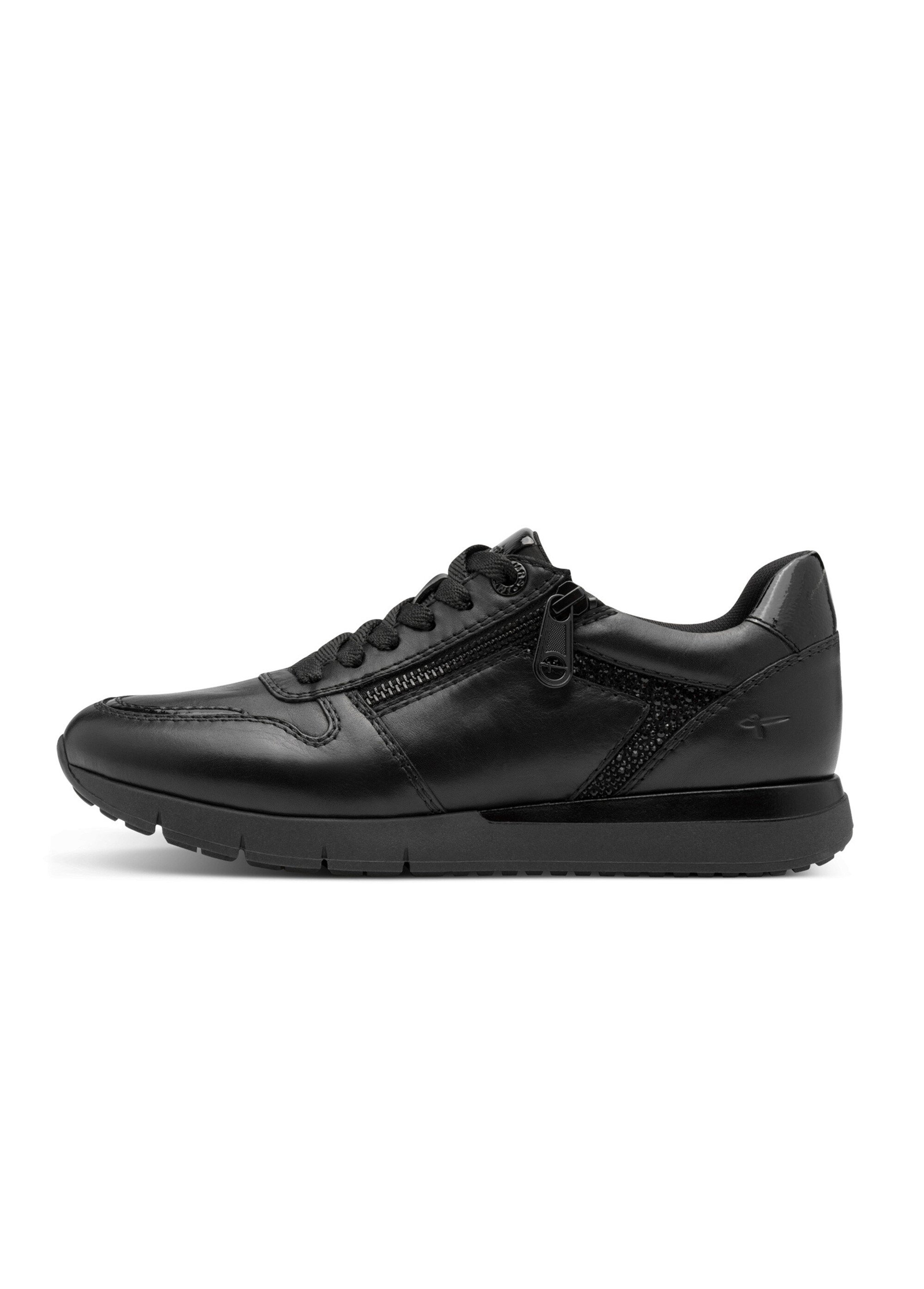 Baskets chic en cuir, lacets et zip Femme Noir TAM88370045 GA1