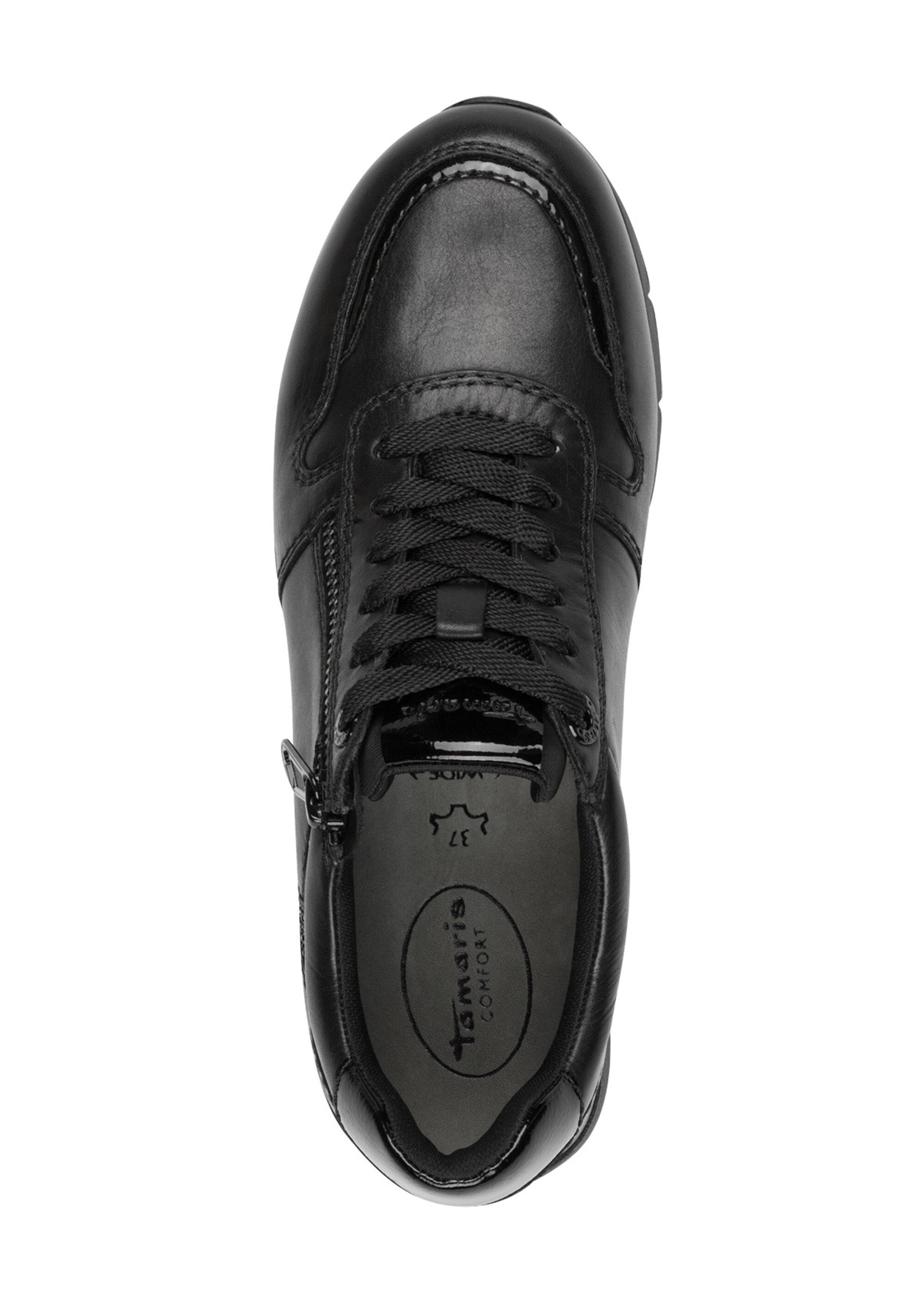 Baskets chic en cuir, lacets et zip Femme Noir TAM88370045 OV1