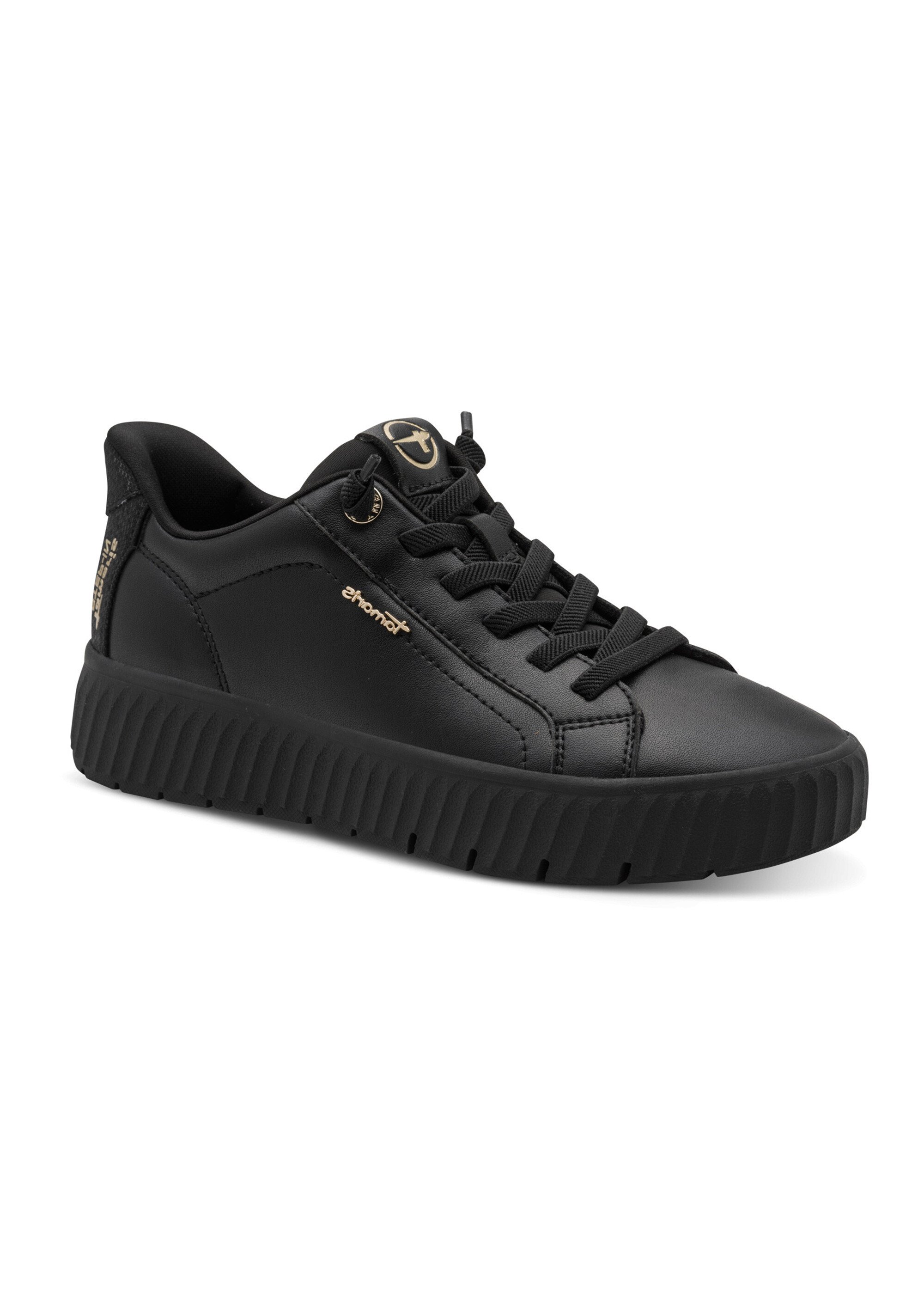 Baskets cuir à lacets, semelle épaisse Femme Noir TAM88372045 FA1