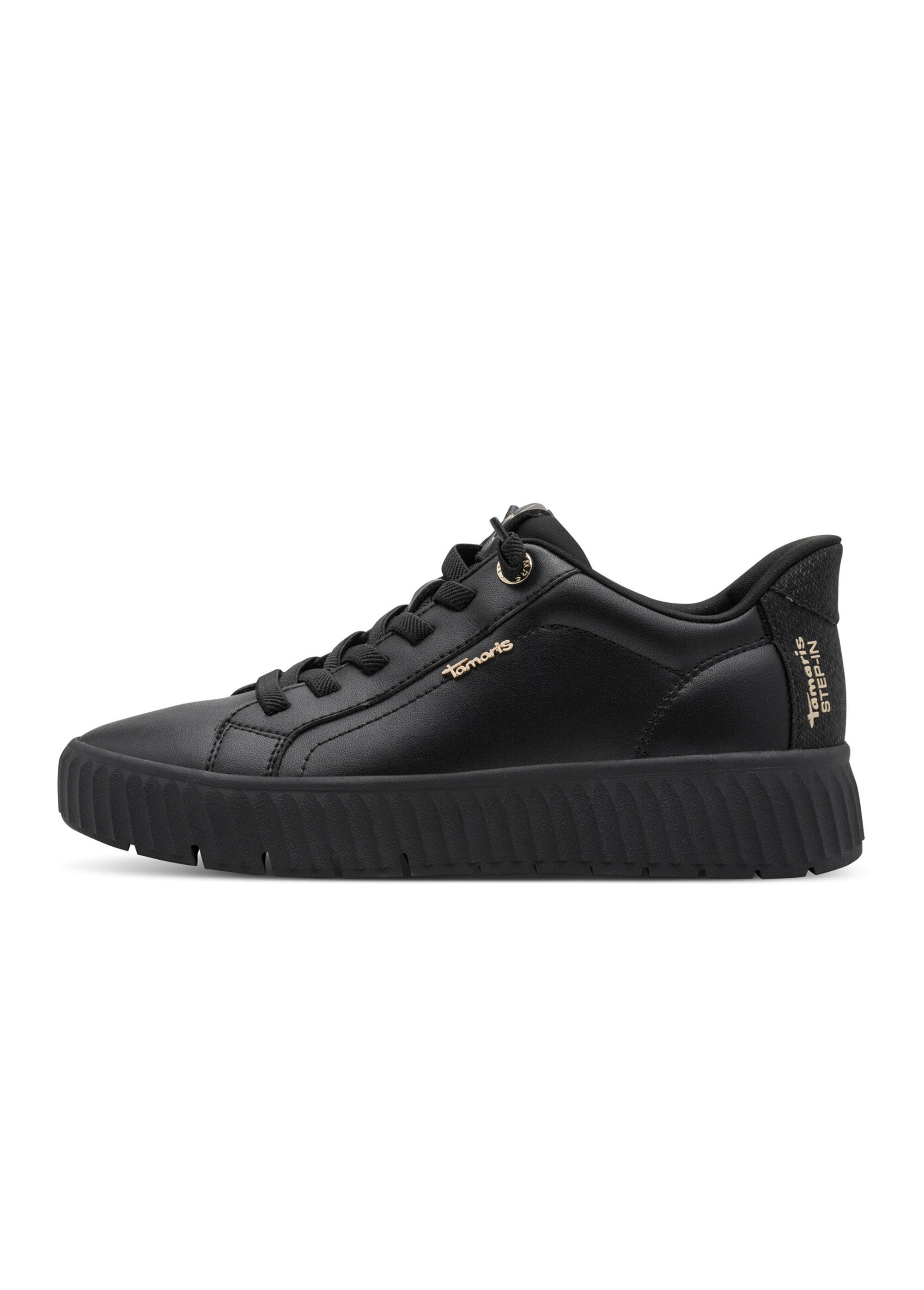 Baskets cuir à lacets, semelle épaisse Femme Noir TAM88372045 GA1