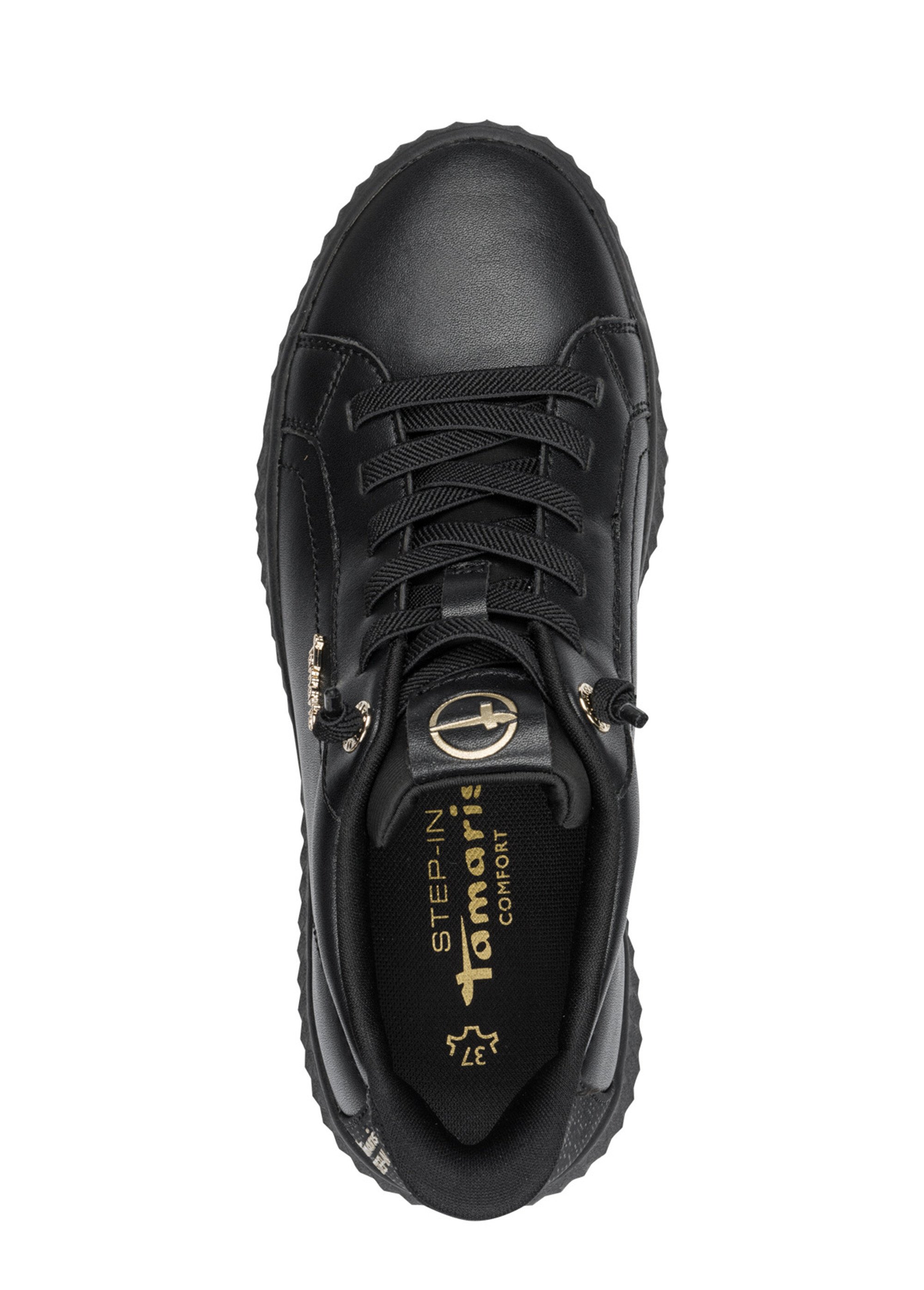 Baskets cuir à lacets, semelle épaisse Femme Noir TAM88372045 OV1
