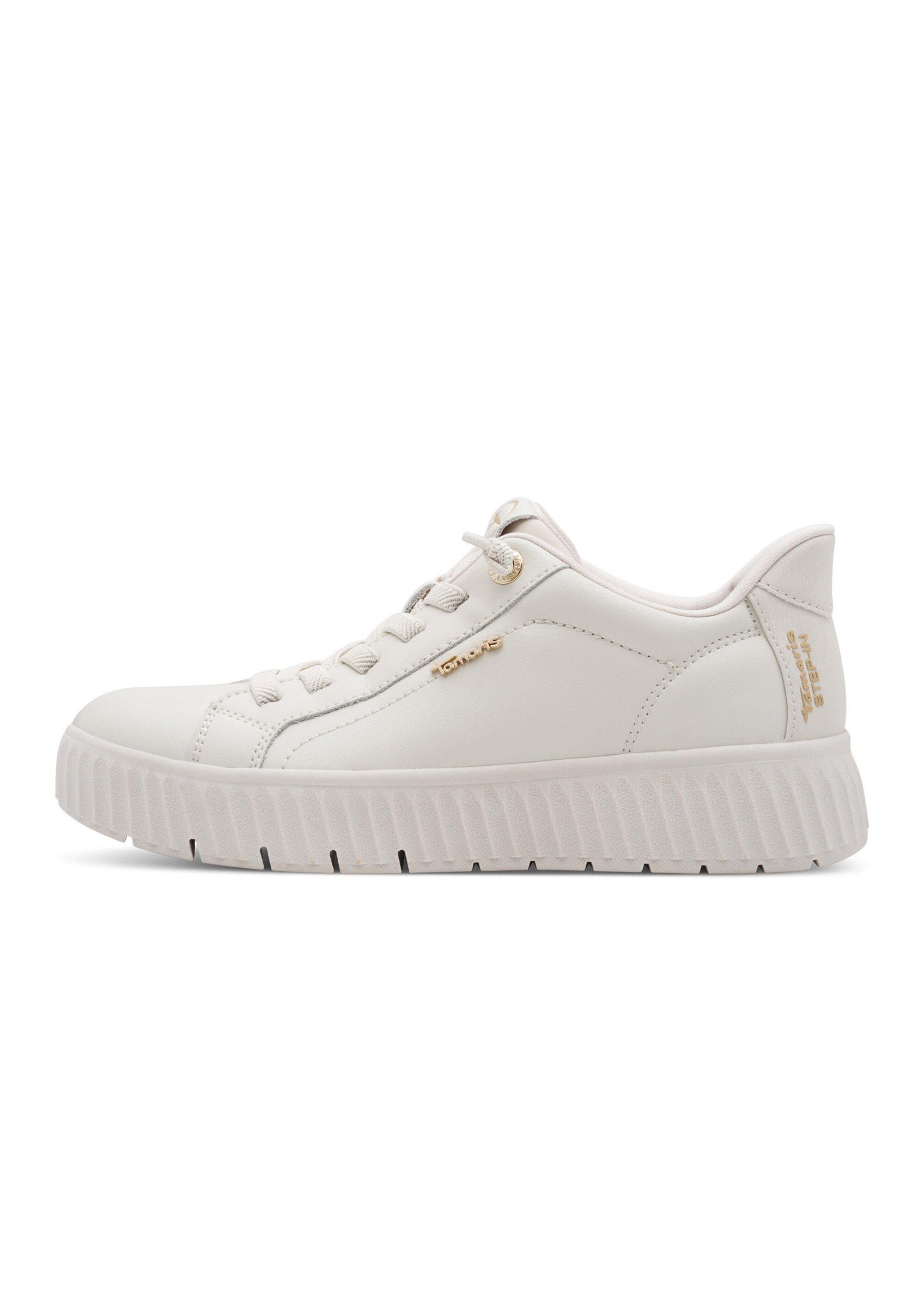 Baskets cuir à lacets, semelle épaisse Femme Blanc TAM88372045 GA1