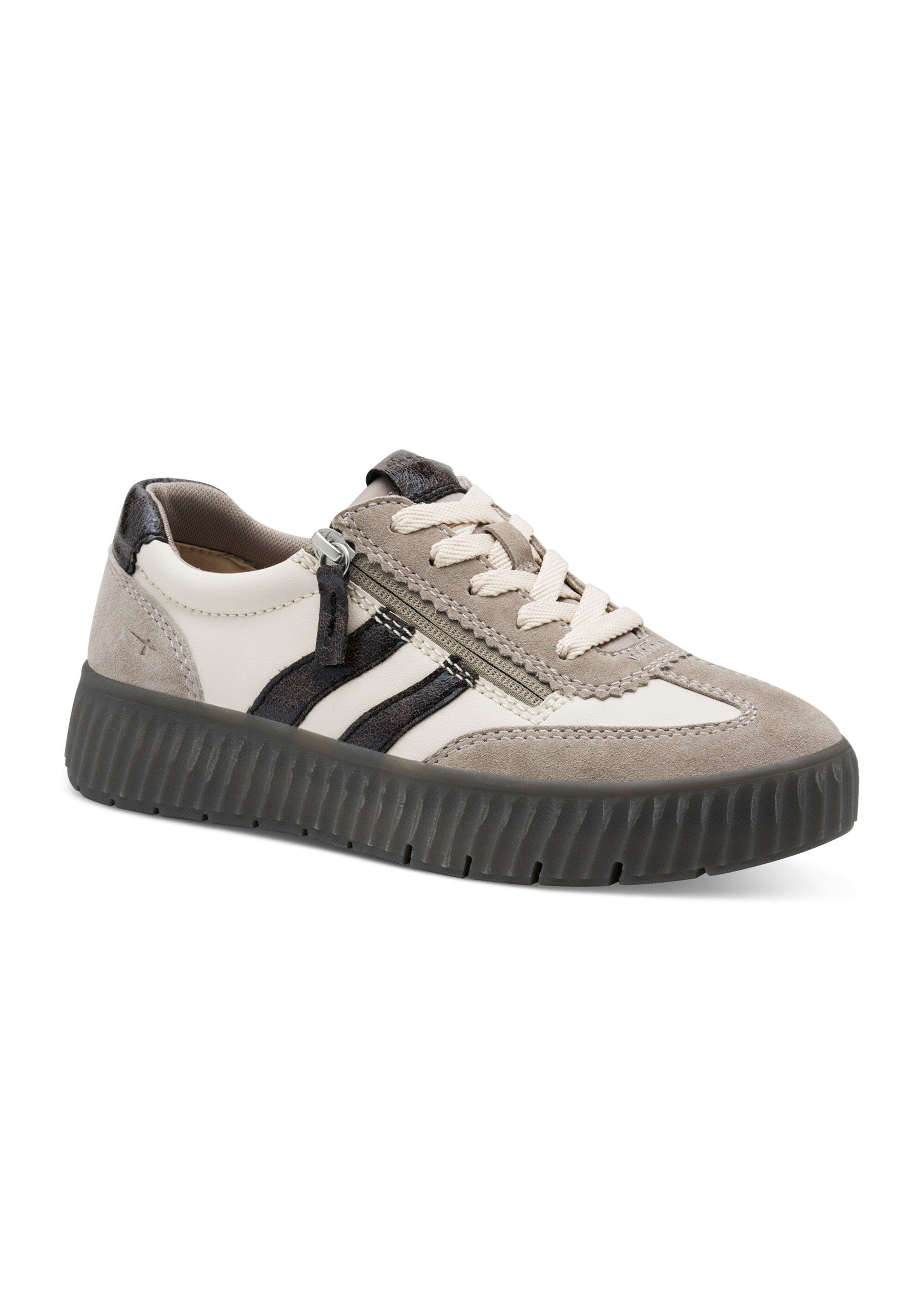 Baskets vintage en cuir, semelle épaisse Femme Gris TAM88372945 FA1