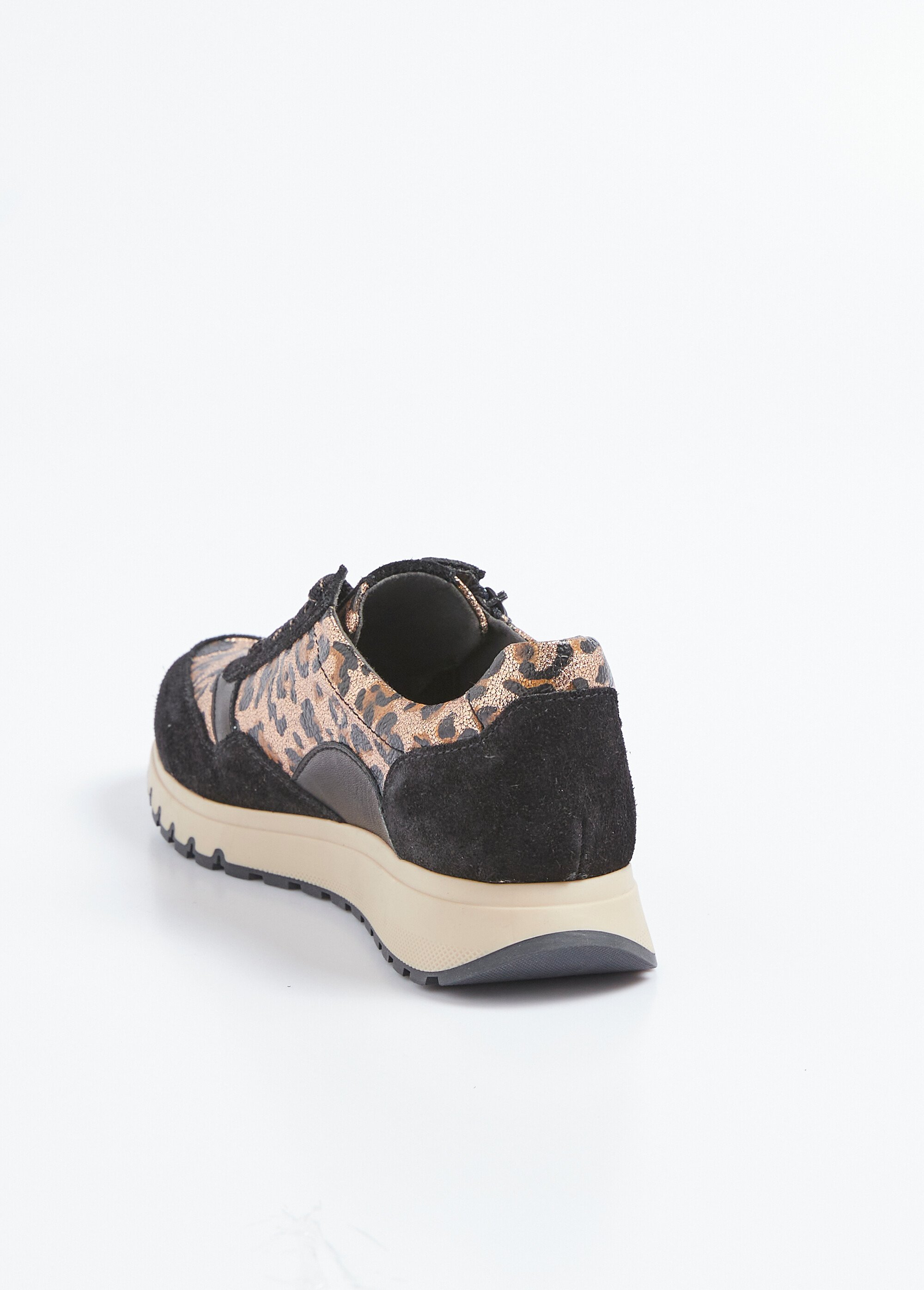 Baskets zippées largeur confort cuir et imprimé peau de bête Femme Beige ORIEL DO1