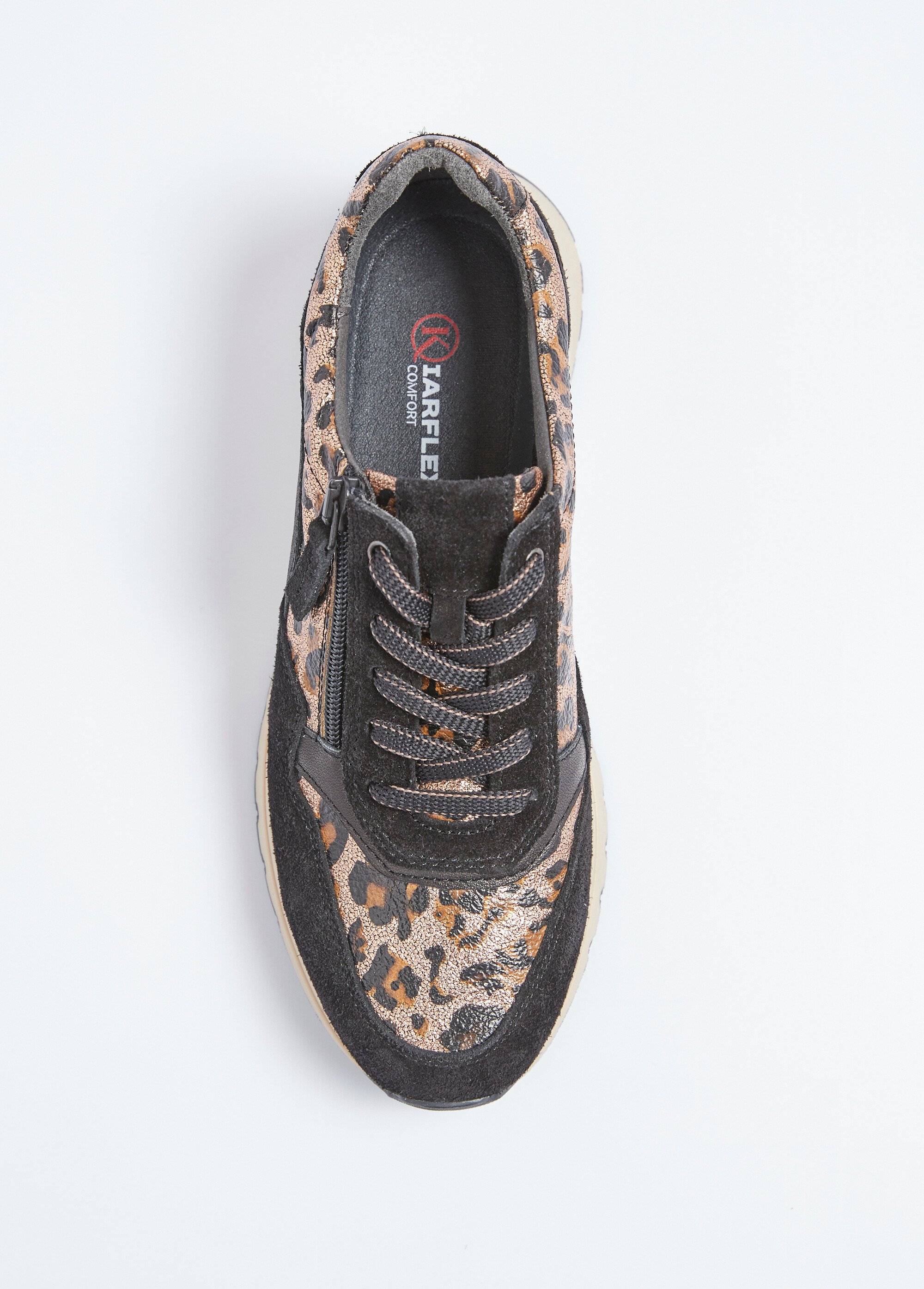 Baskets zippées largeur confort cuir et imprimé peau de bête Femme Beige ORIEL OV1
