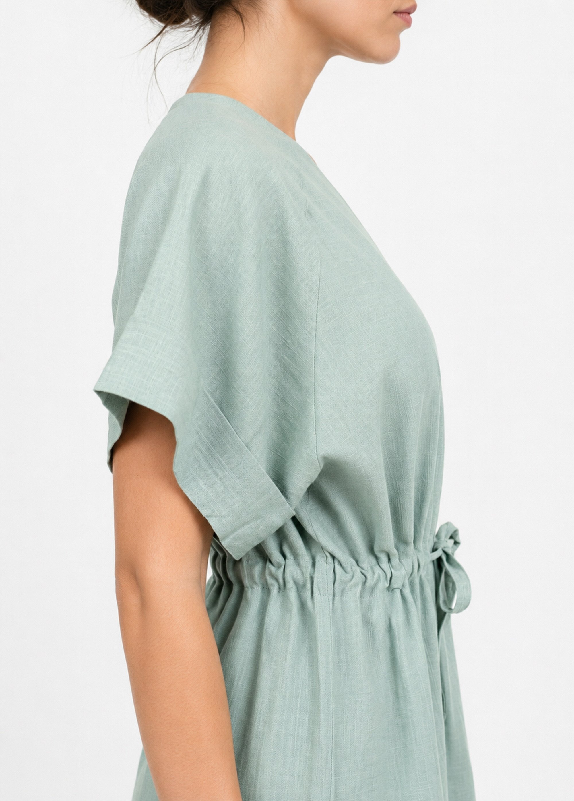 Blouse boutonnée et ceinturée, avec lin Femme Vert ATT-AT1989-2 DE1