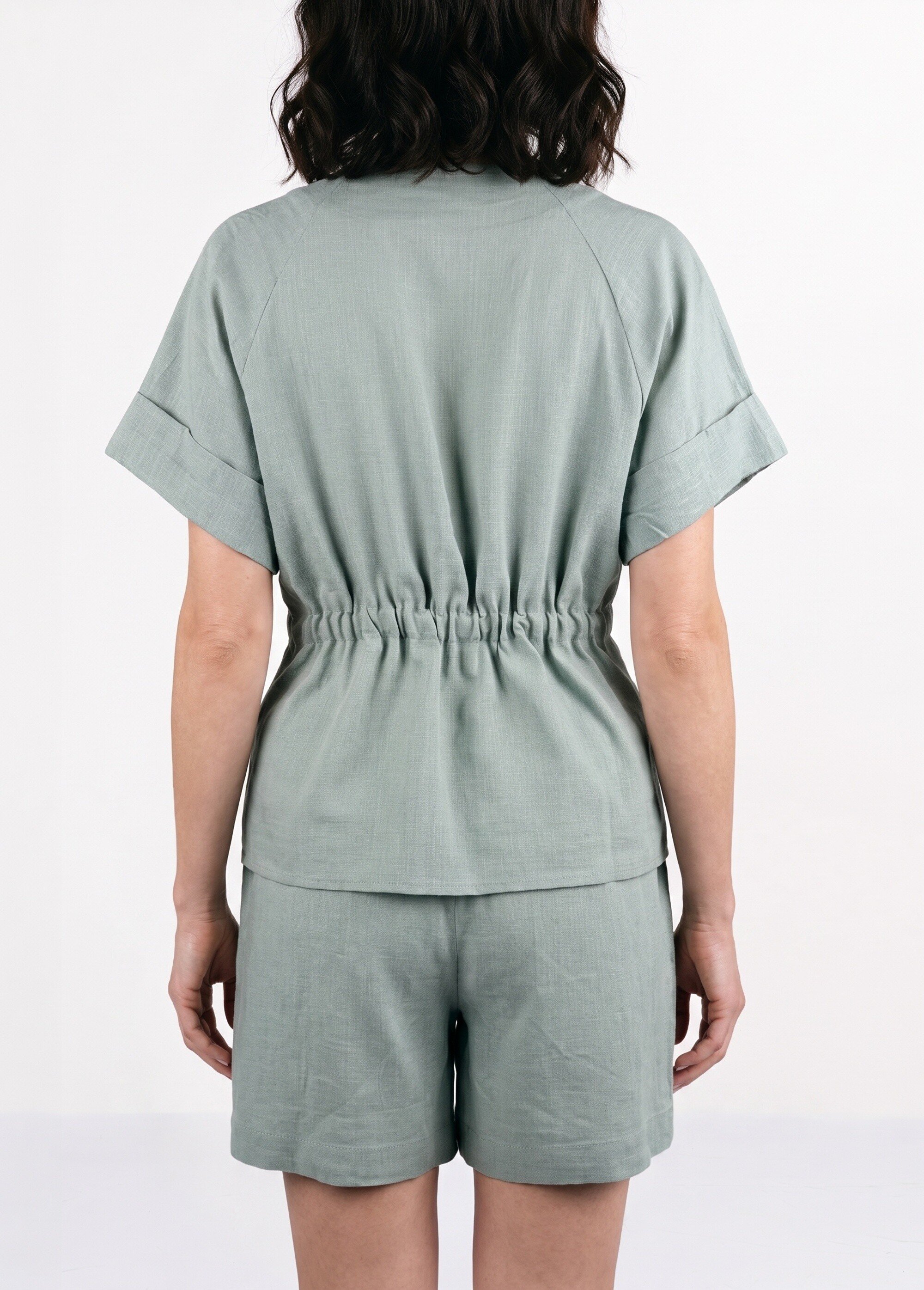 Blouse boutonnée et ceinturée, avec lin Femme Vert ATT-AT1989-2 DO1