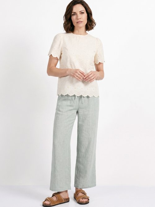 Blouse broderie anglaise à col rond Femme Blanc IA-Q3272 SI1