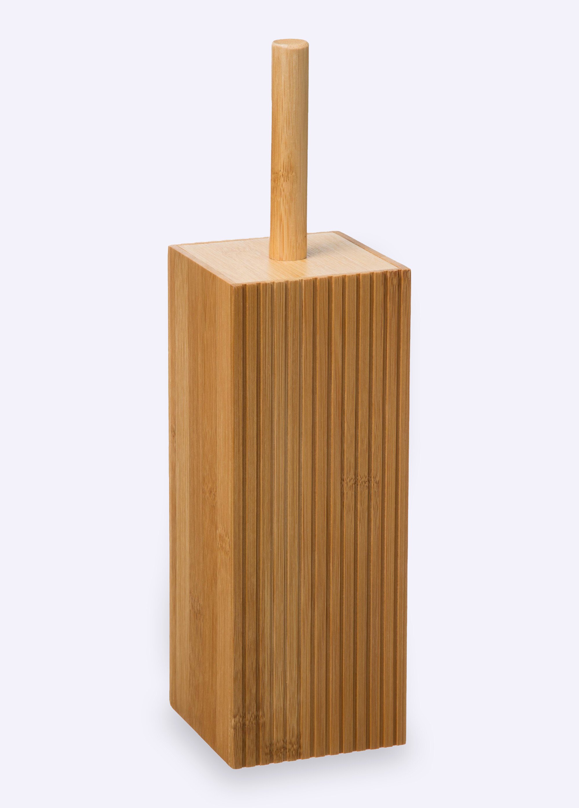 Brosse WC carrée en bambou rainuré Marron JJA-174536 FA1