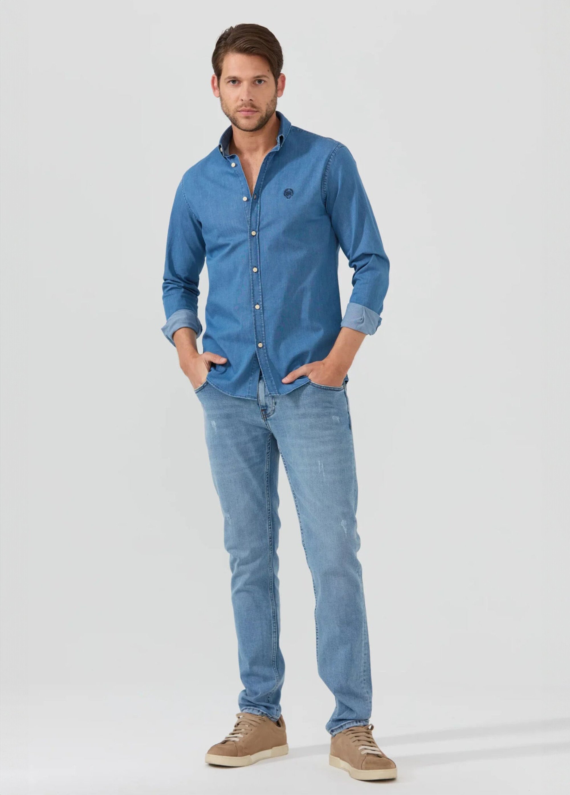 Chemise chambray casual manches longues Homme BLEU FONCE MFK-WISCONSIN SF2