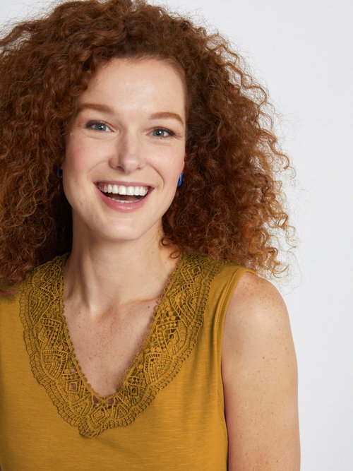 Débardeur coton et macramé Femme Jaune CALAN DE1