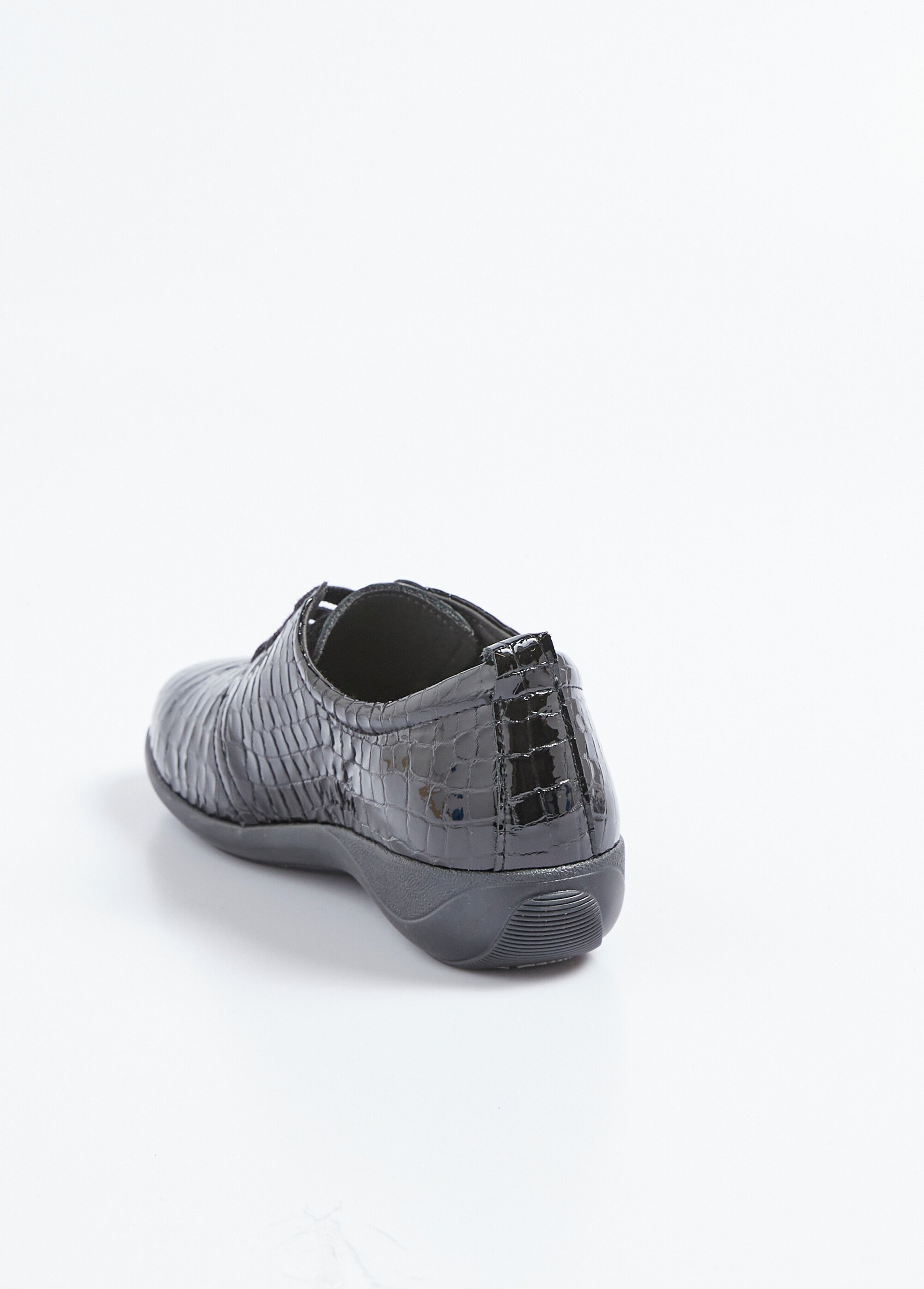 Derbies cuir vernis effet reptile grande largeur lacées Femme Noir ORCANE DO1