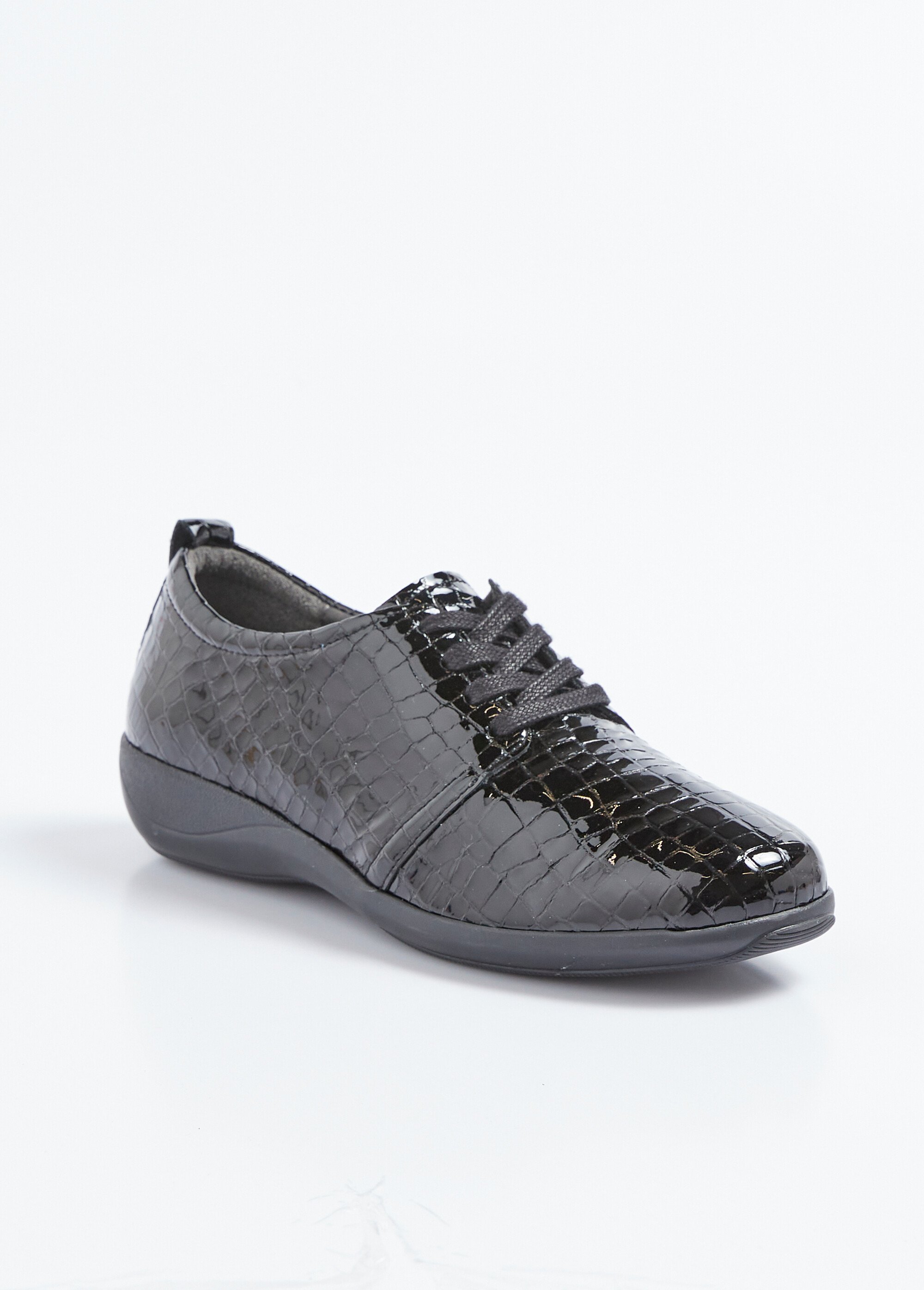 Derbies cuir vernis effet reptile grande largeur lacées Femme Noir ORCANE FA1
