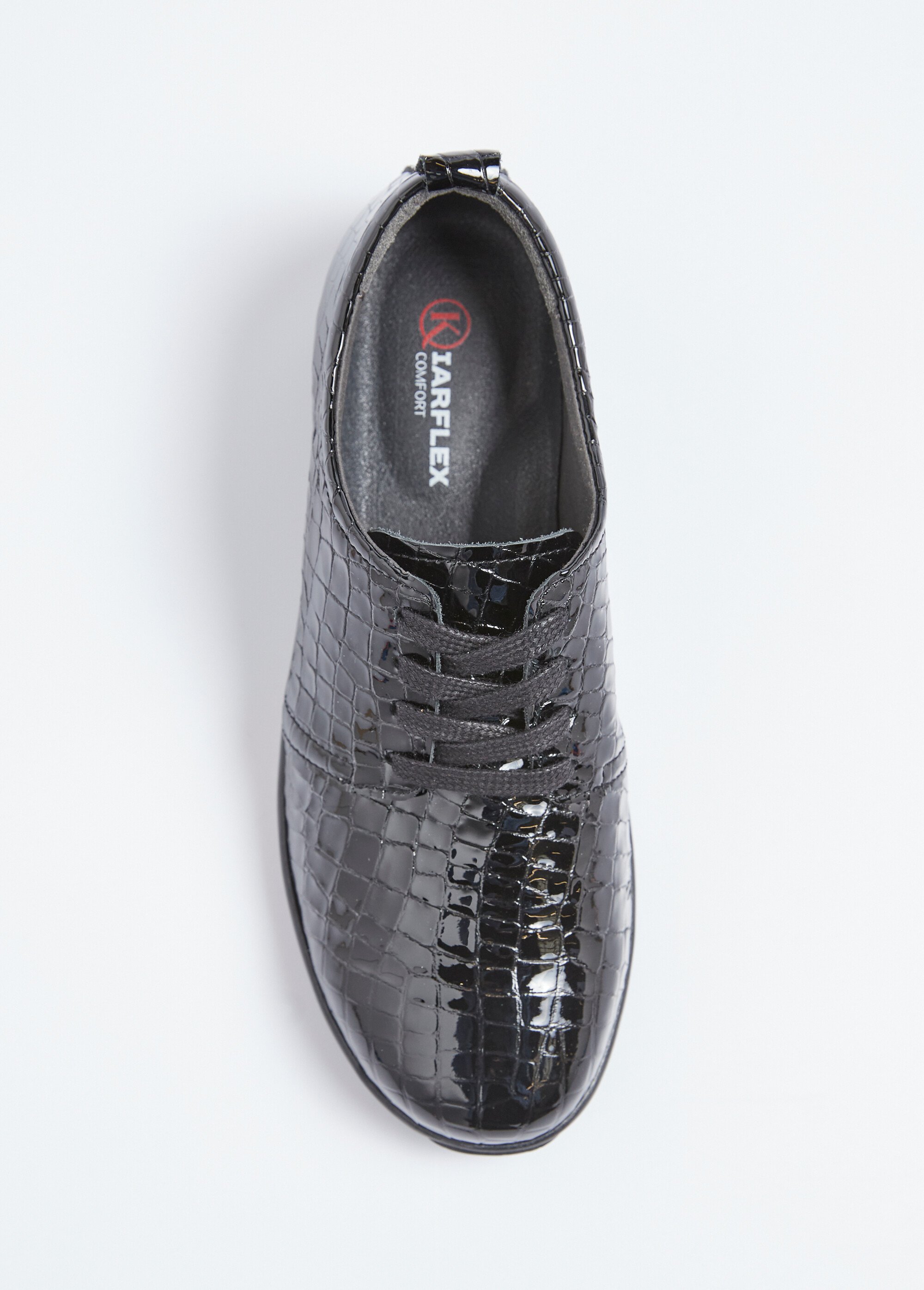 Derbies cuir vernis effet reptile grande largeur lacées Femme Noir ORCANE OV1