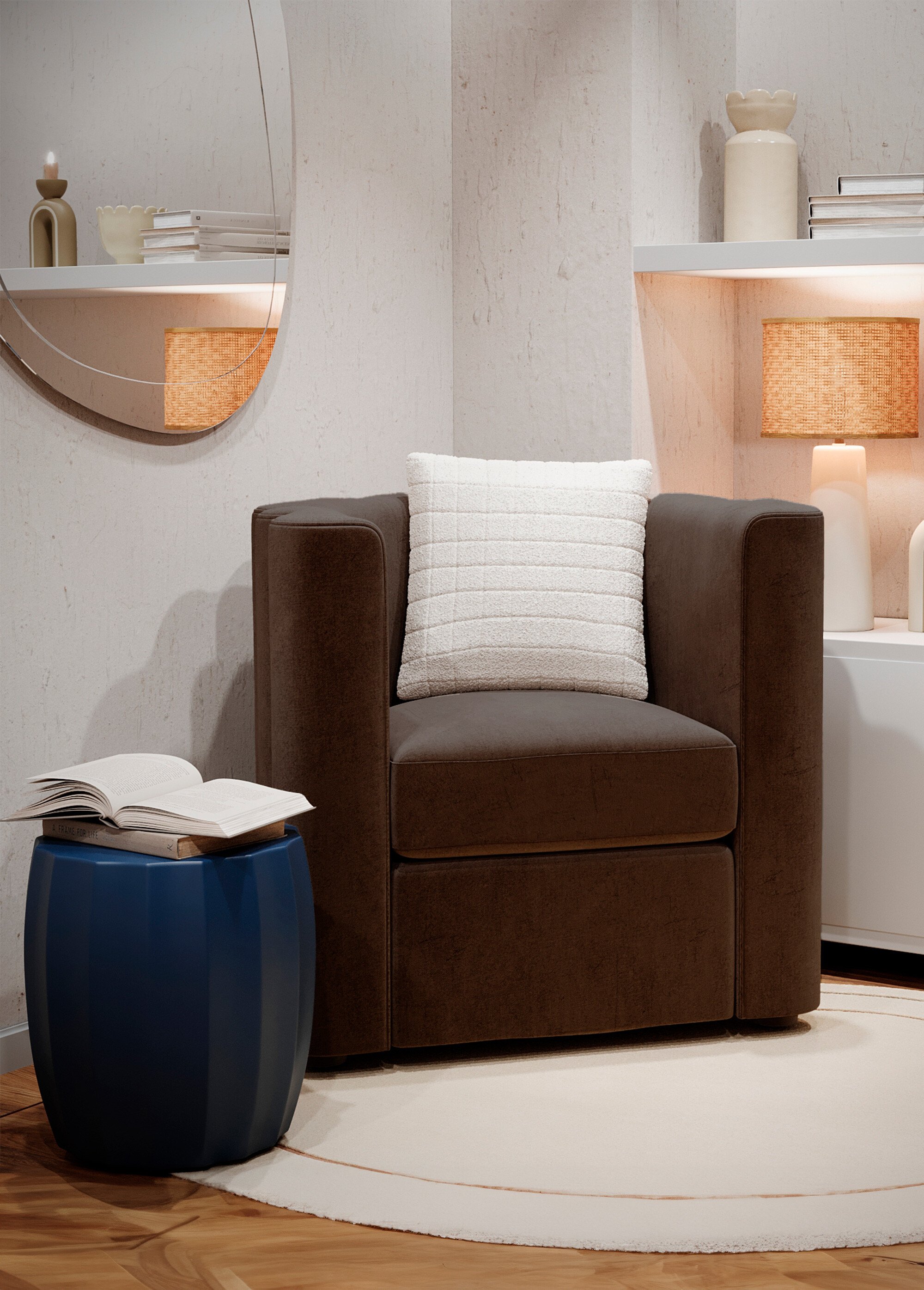 Fauteuil style design en velours MARRON POT-FRIDA SF1