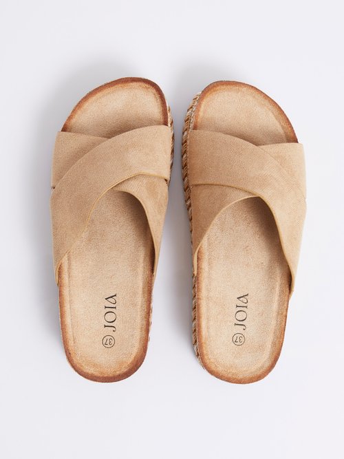 Mules brides croisées semelle plateforme Femme Beige JOIH8-1230C OV1