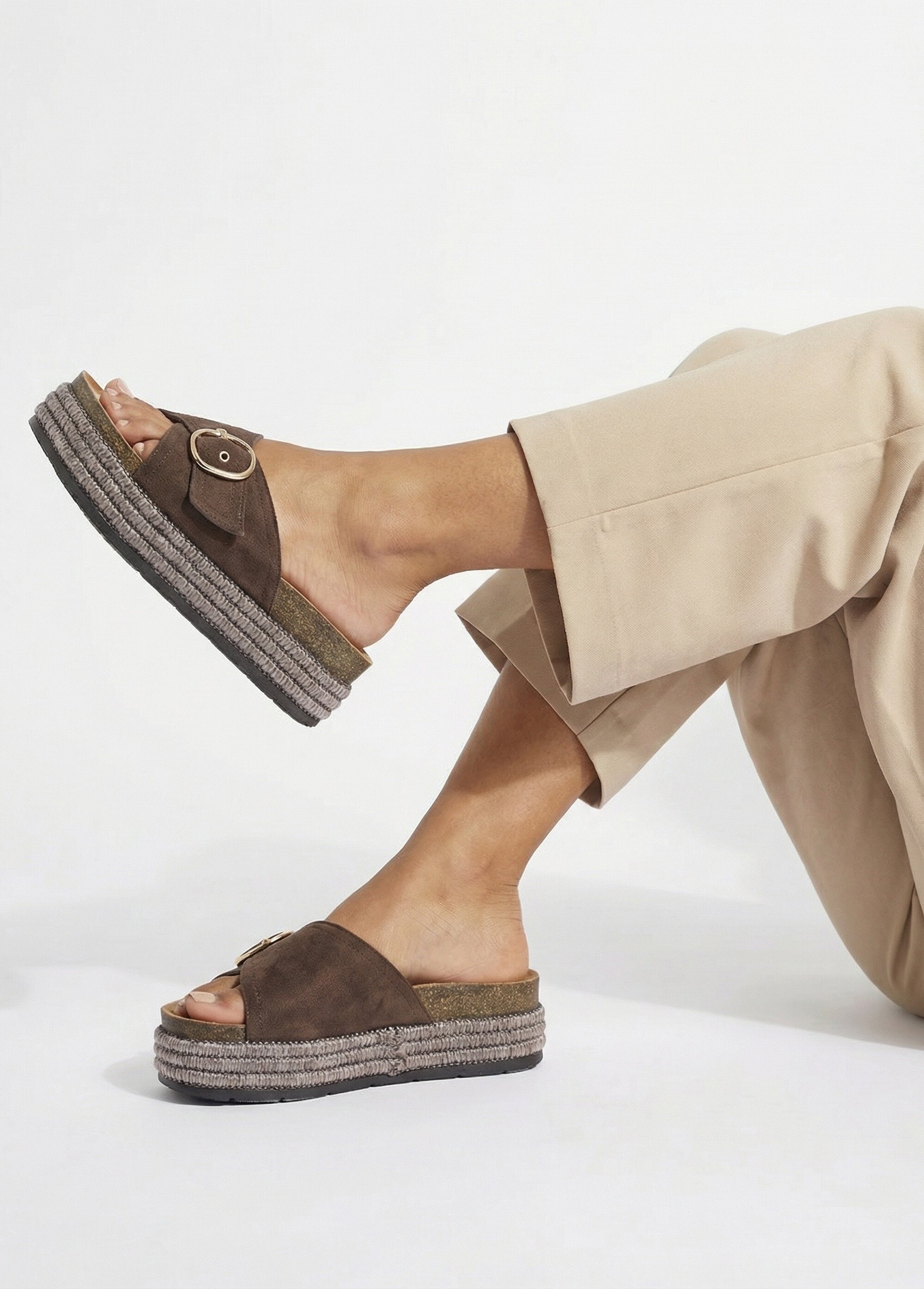 Mules suédine à boucle, semelle plateforme Femme Marron JOIH8-1227C SI1