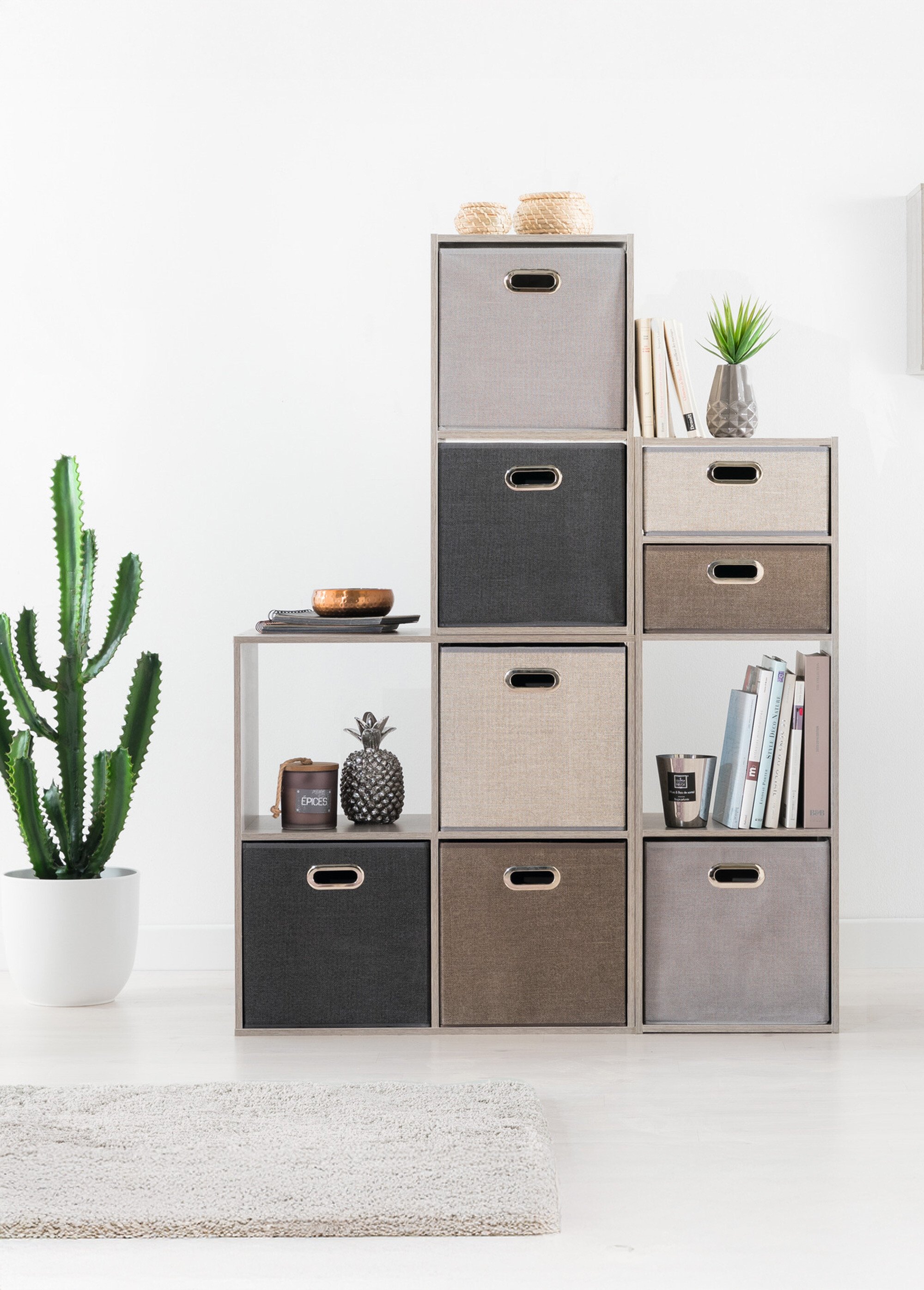 Panier rangement pliable, poignée métal Beige JJA-138885G SI1