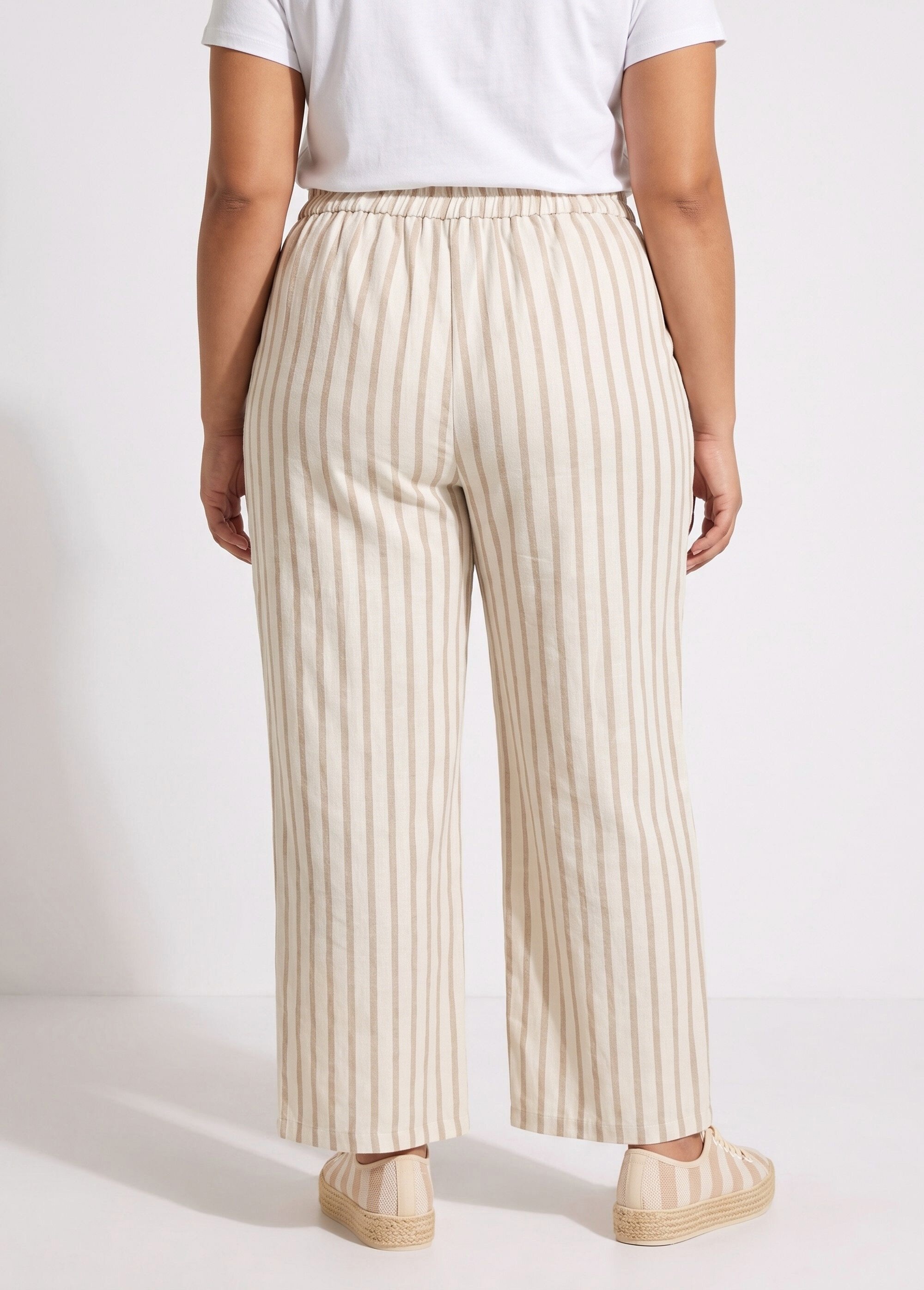 Pantalon large, rayures  métallisées Femme Grande Taille Beige ATT-ATN25649 DO1