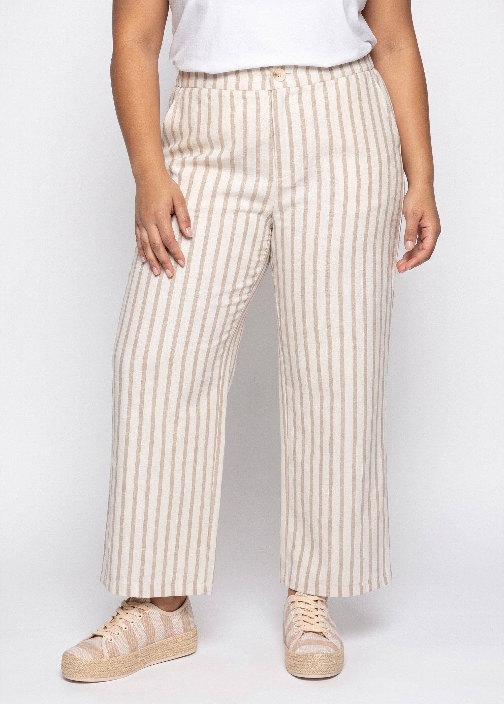 Pantalon large, rayures  métallisées Femme Grande Taille Beige ATT-ATN25649 FA1