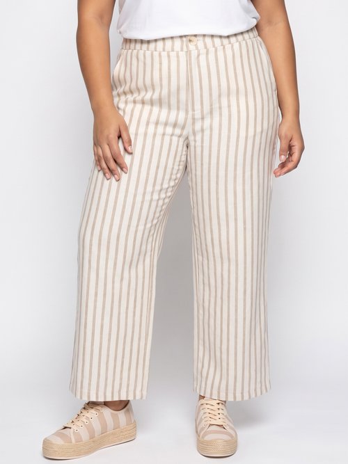 Pantalon large, rayures métallisées Femme Grande Taille Beige ATT-ATN25649 FA1