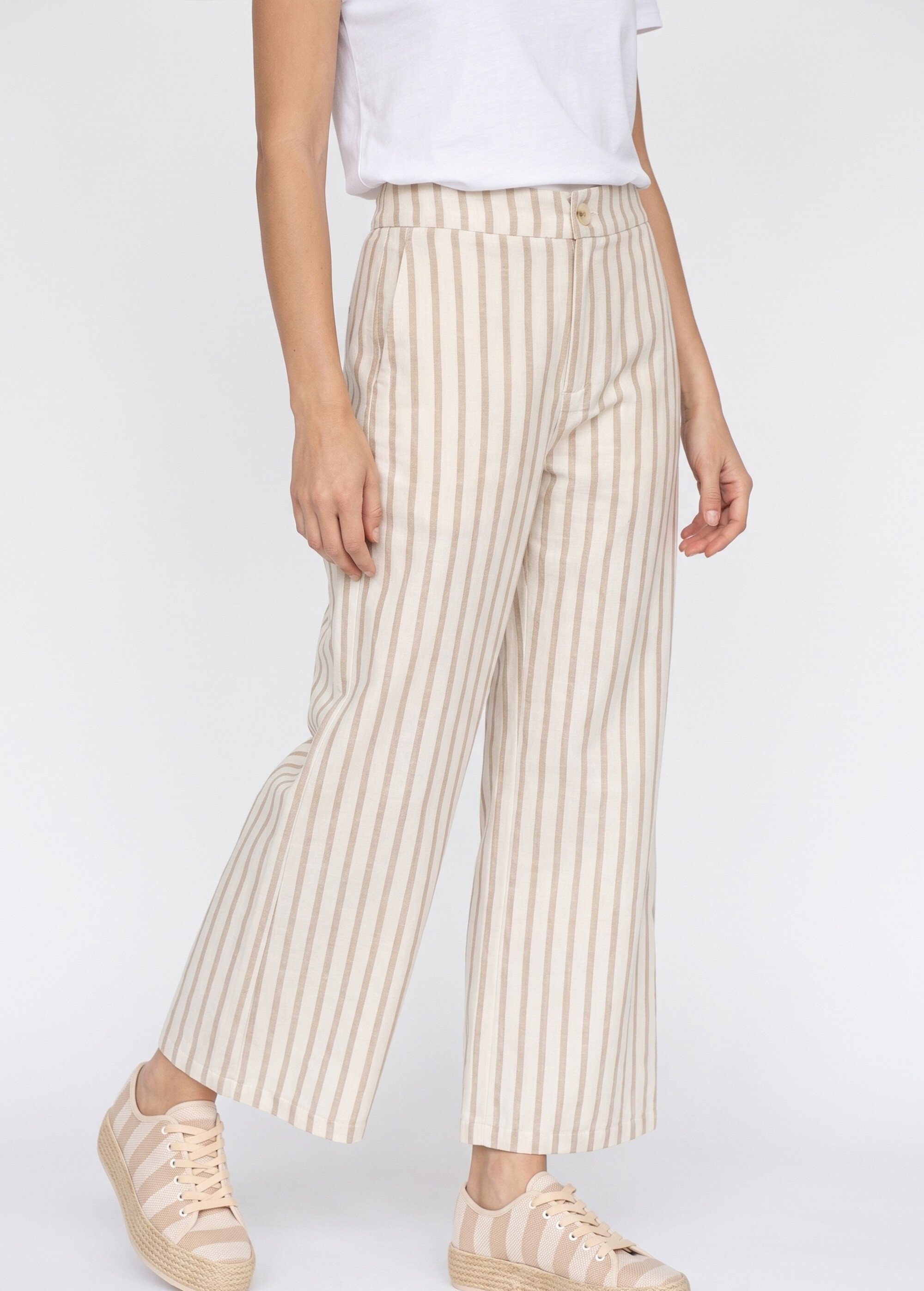 Pantalon large, rayures  métallisées Femme Beige ATT-ATN25649 FA1