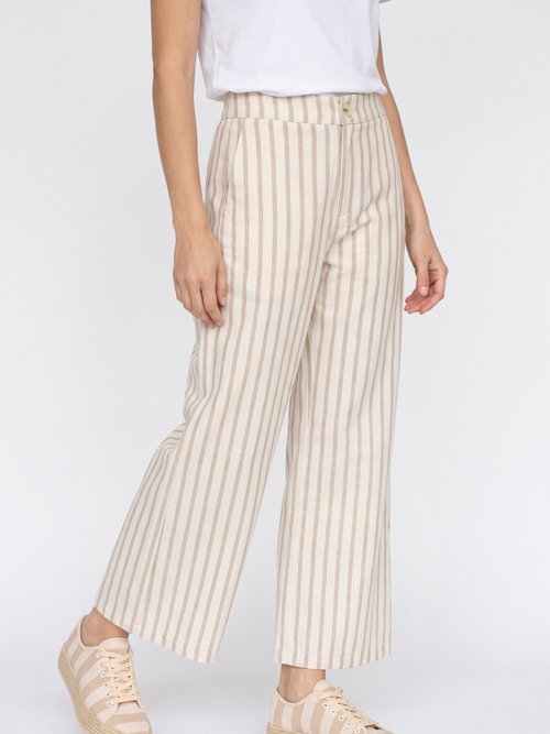 Pantalon large, rayures métallisées Femme Beige ATT-ATN25649 FA1