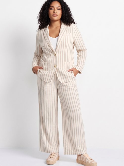 Pantalon large, rayures métallisées Femme Grande Taille Beige ATT-ATN25649 MV1