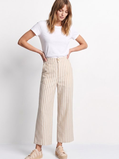 Pantalon large, rayures métallisées Femme Beige ATT-ATN25649 MV1